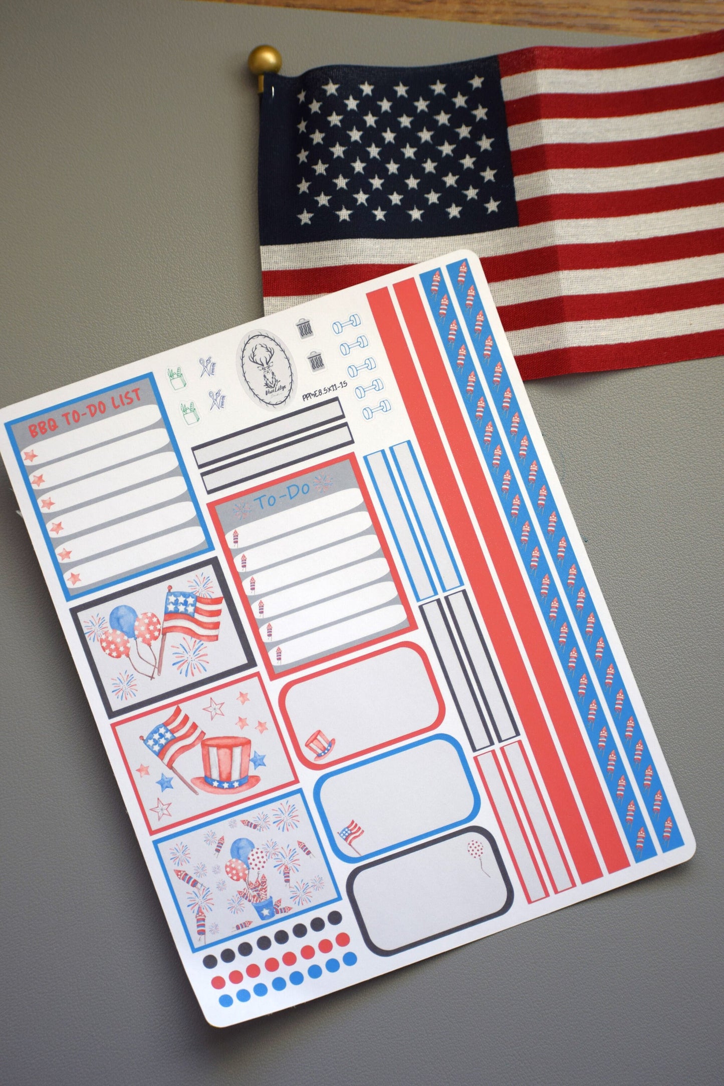 Plum Paper 8.5x11 Large ME Weekly Planner Sticker Kit #4, Red, White And Blue