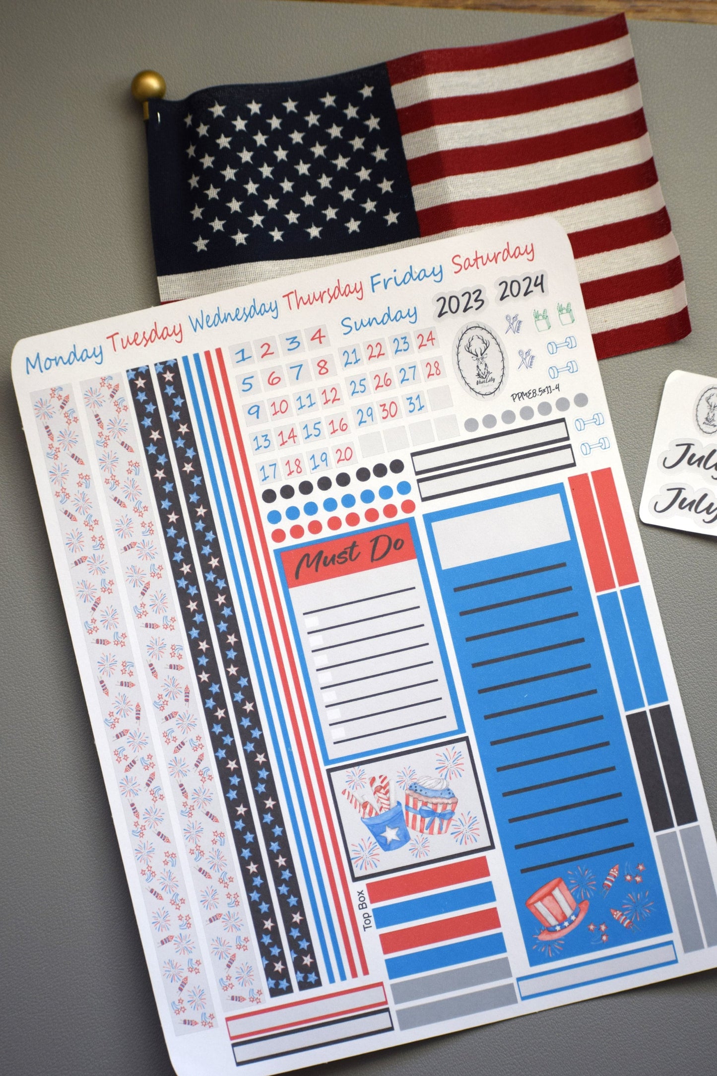 Plum Paper 8.5x11 Large ME Weekly Planner Sticker Kit #4, Red, White And Blue