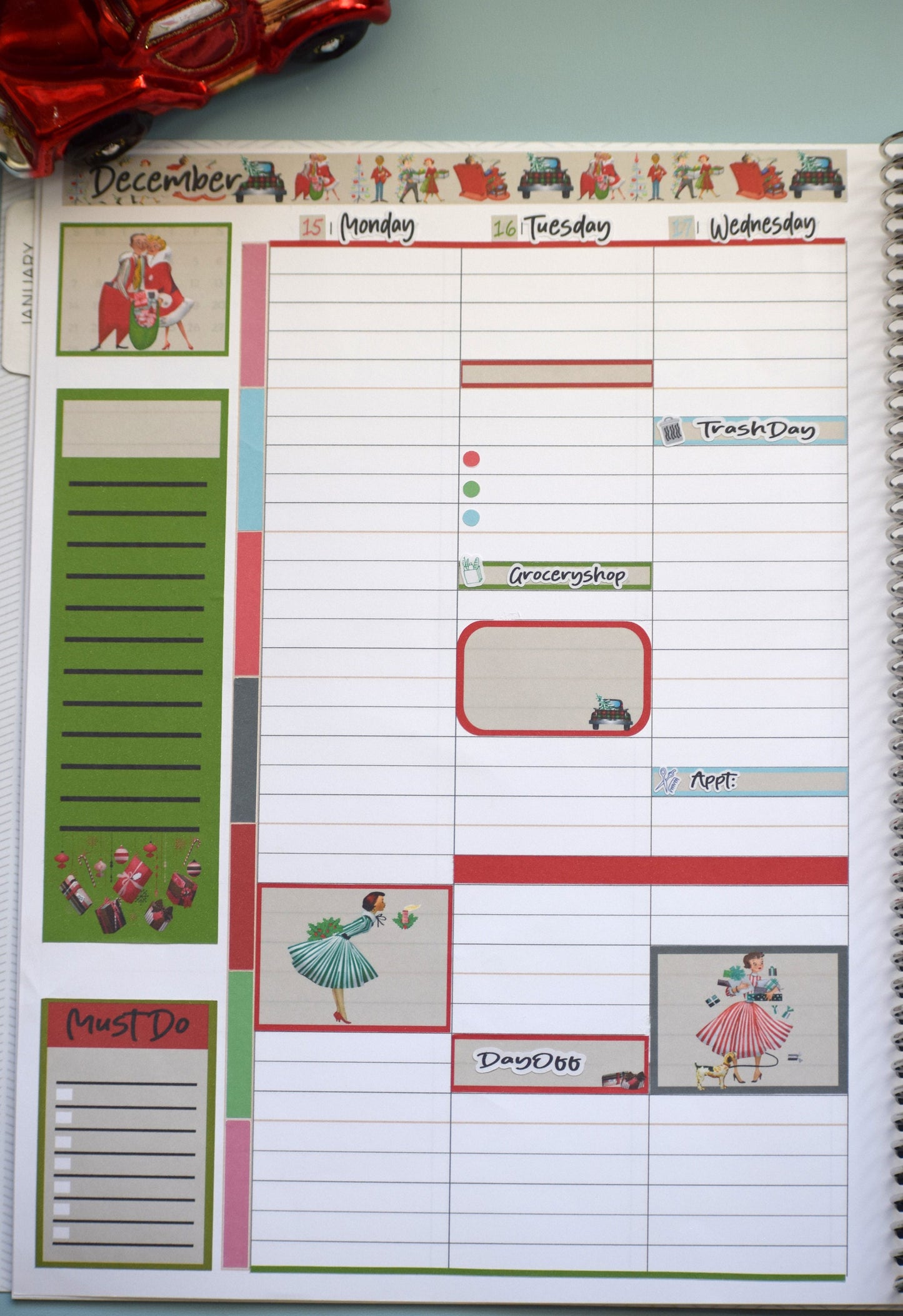 Plum Paper 8.5x11 ME, Weekly Planner Sticker Kit #15, Retro Christmas