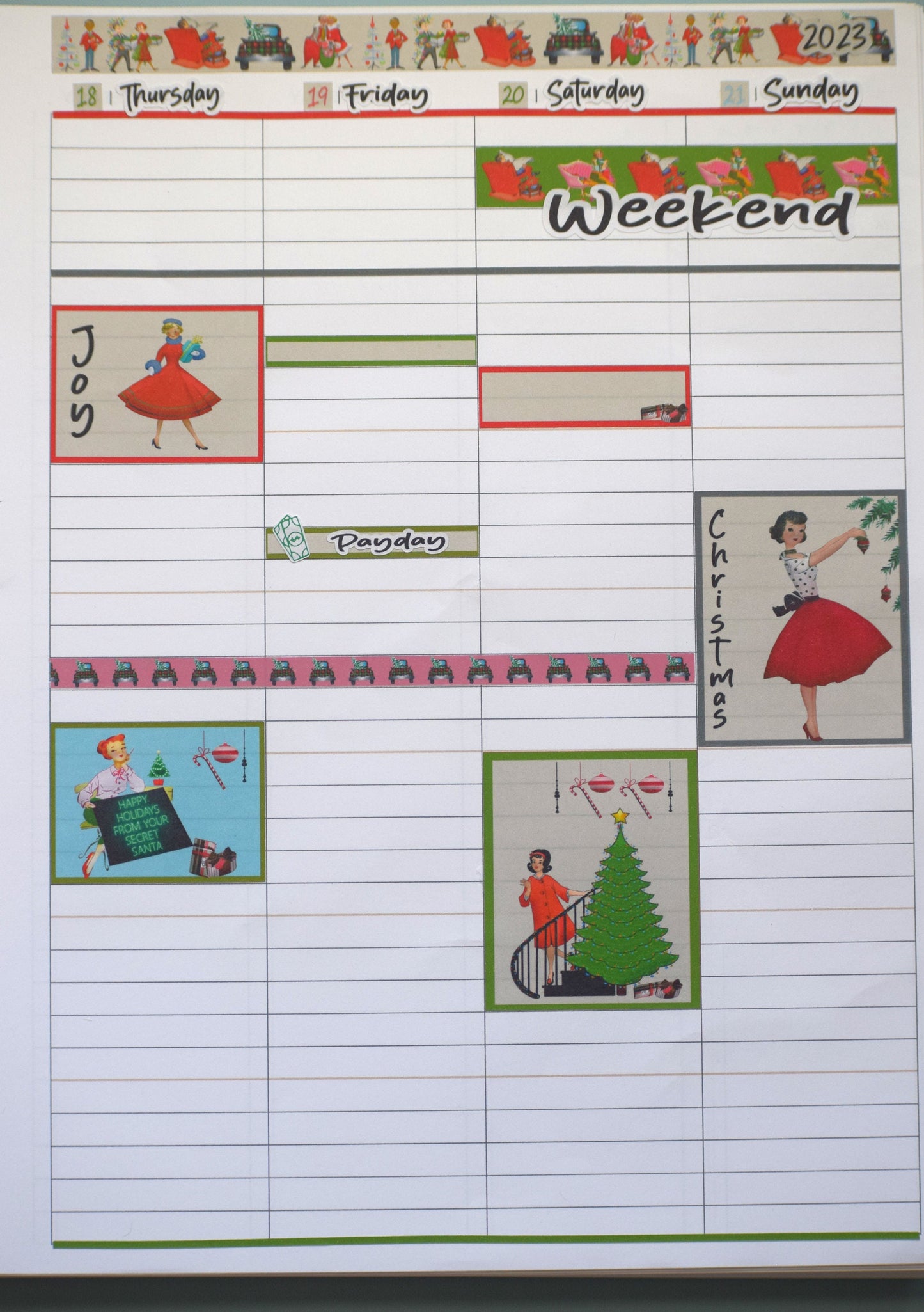Plum Paper 8.5x11 ME, Weekly Planner Sticker Kit #15, Retro Christmas