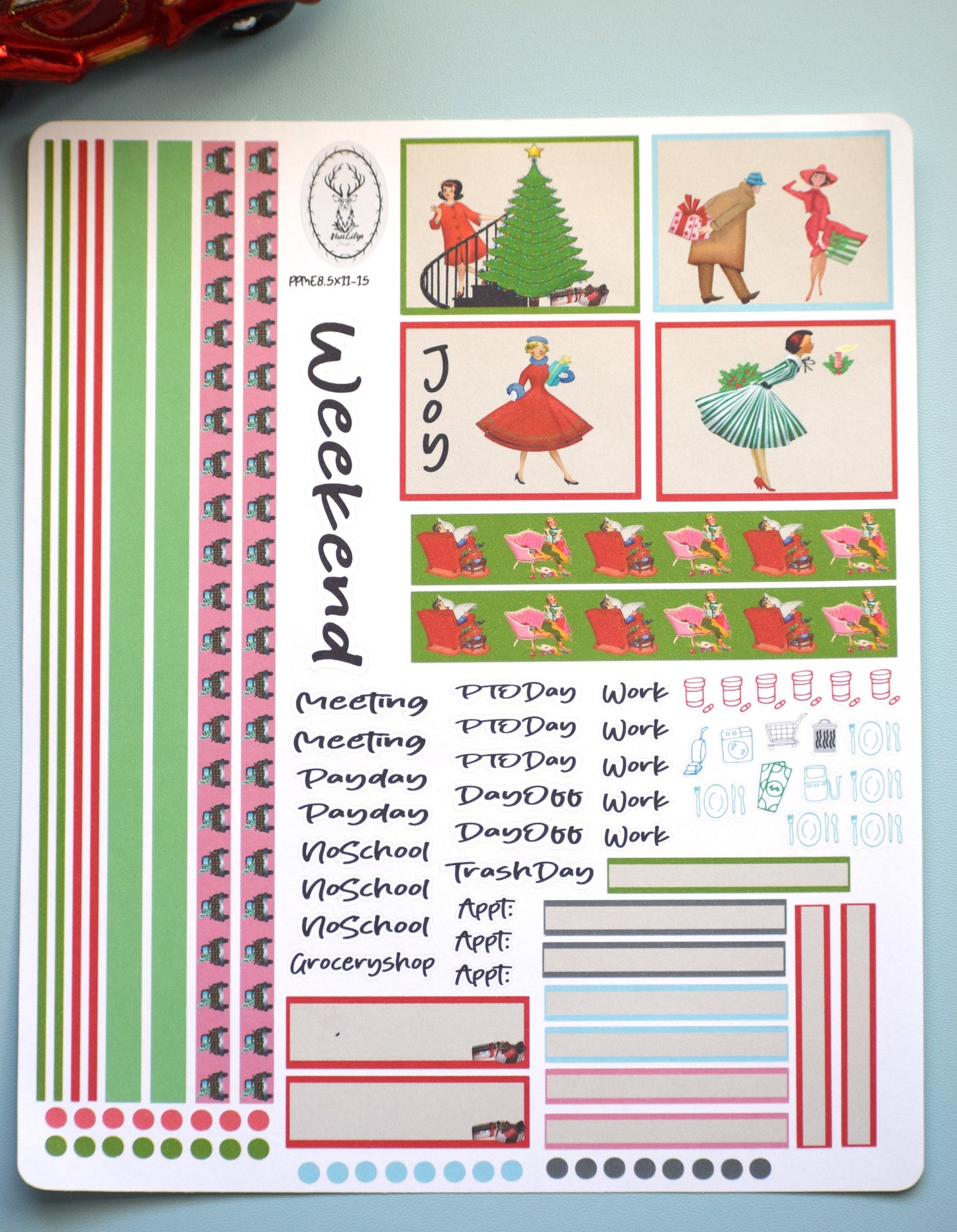 Plum Paper 8.5x11 ME, Weekly Planner Sticker Kit #15, Retro Christmas