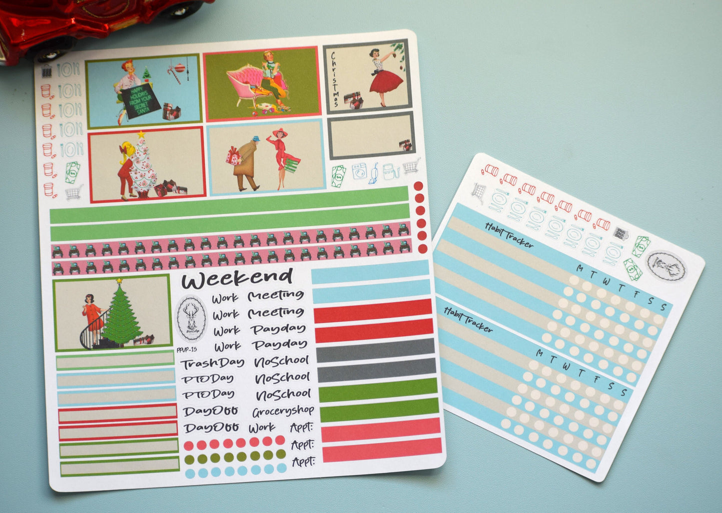 Plum Paper 7x9 Vertical Priorities Weekly Planner Sticker Kit #15, Retro Christmas