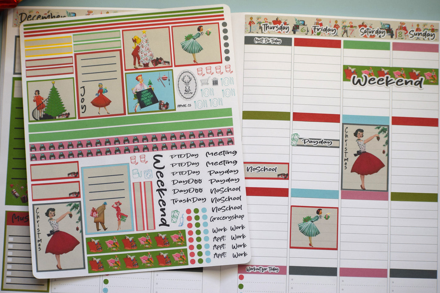 Plum Paper 7x9 MAE Weekly Planner Sticker Kit #15, Retro Christmas