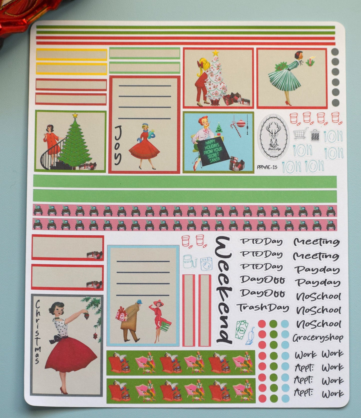 Plum Paper 7x9 MAE Weekly Planner Sticker Kit #15, Retro Christmas
