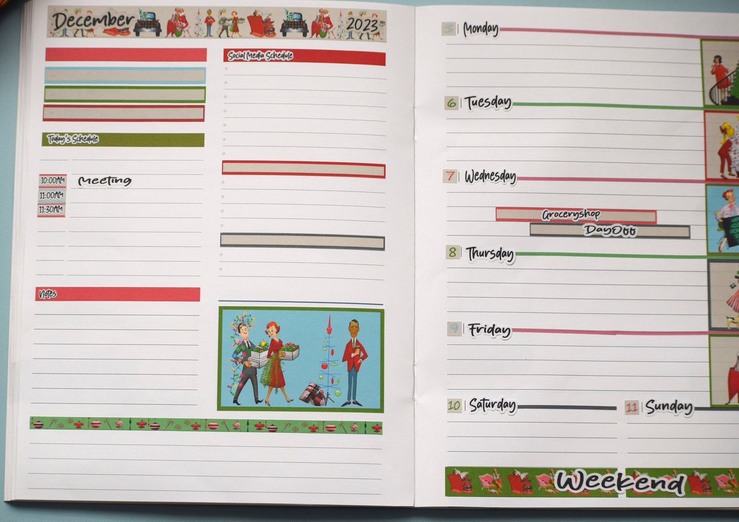 Plum Paper 7x9 Weekly Overview Weekly Planner Sticker Kit #15, Retro Christmas