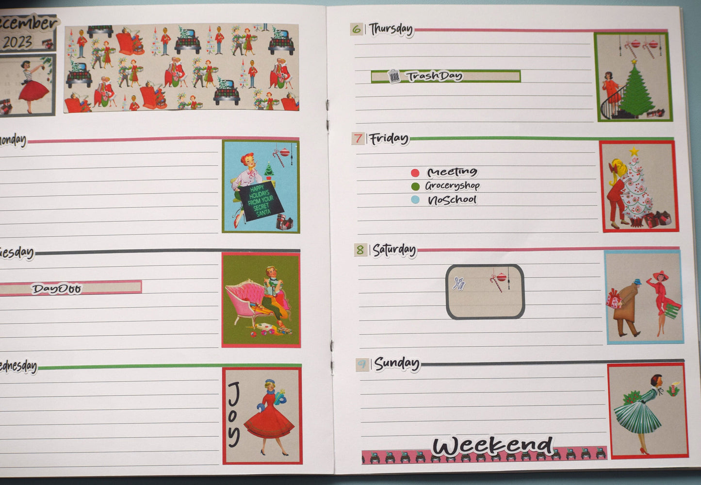 Plum Paper 7x9 Two Sided Days Weekly Planner Sticker Kit #15, Retro Christmas