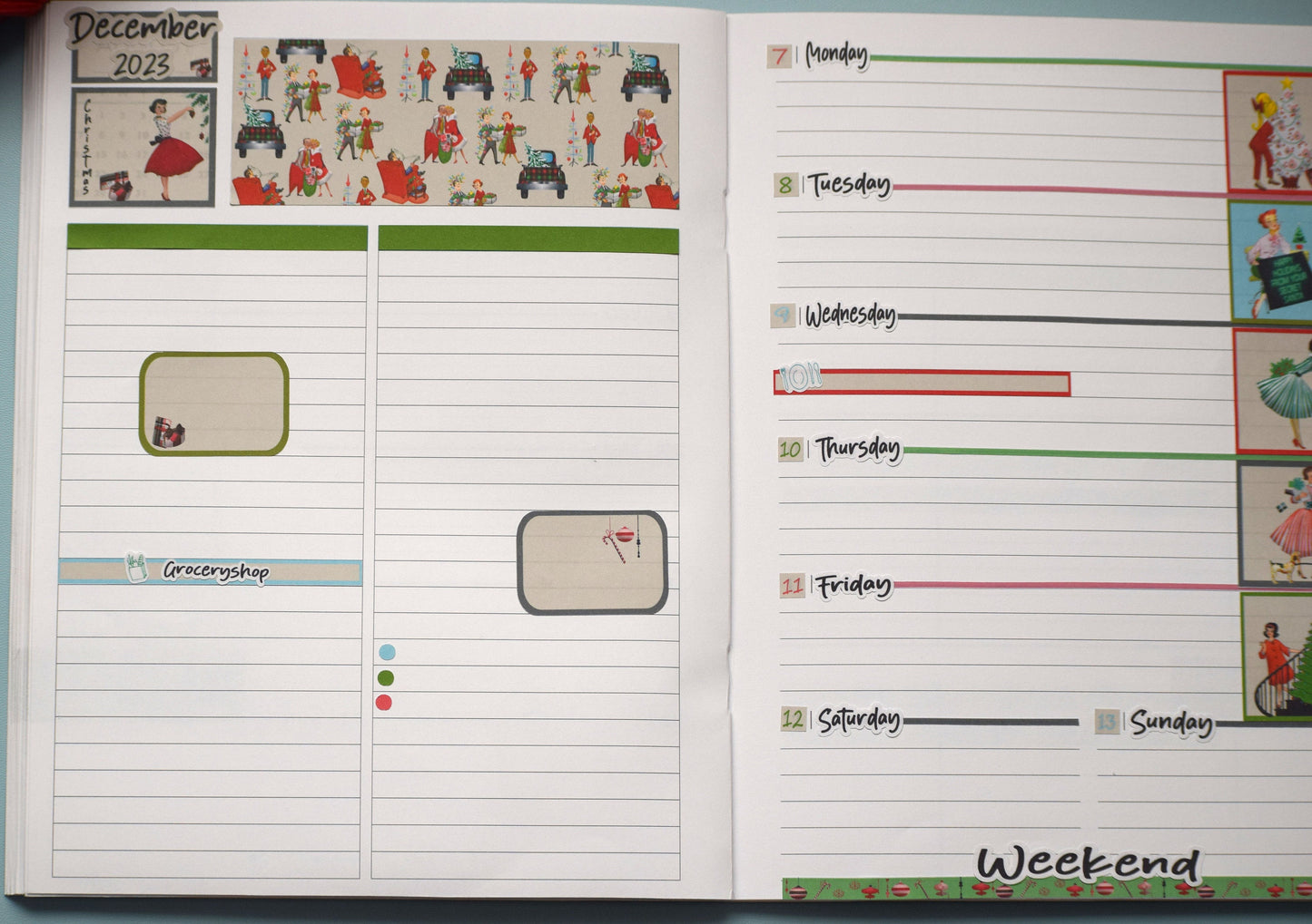 Plum Paper 7x9 Notes And Days Weekly Planner Sticker Kit #15, Retro Christmas