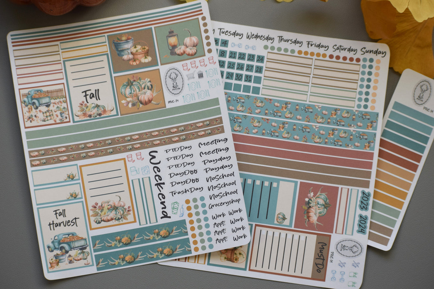 Plum Paper 7x9 Vertical Columns, Weekly Planner Sticker Kit #14 Autumn Blue Truck