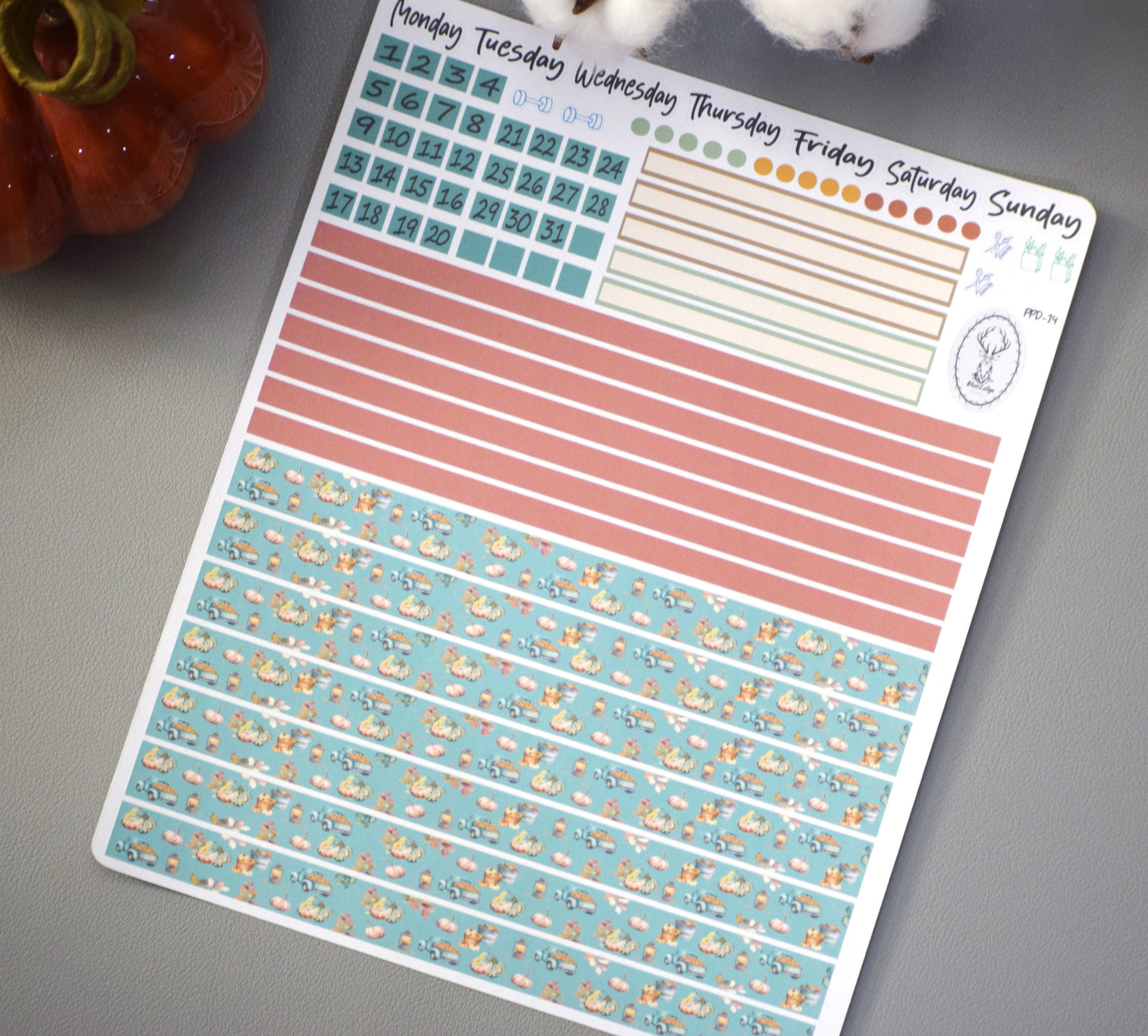 Plum Paper 7x9 Daily Weekly Planner Sticker Kit #14, Autumn Blue Truck