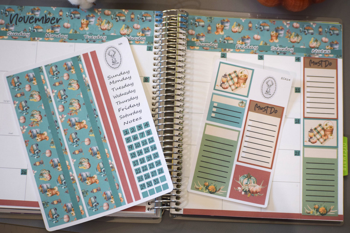 Erin Condren\TBM Monthly Header Sticker Sheet, Autumn Blue Truck