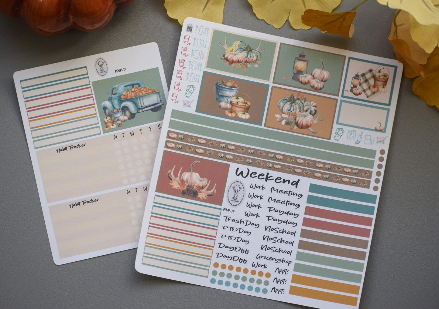 Plum Paper 7x9 Vertical Priorities Weekly Planner Sticker Kit #14 Autumn Blue Truck
