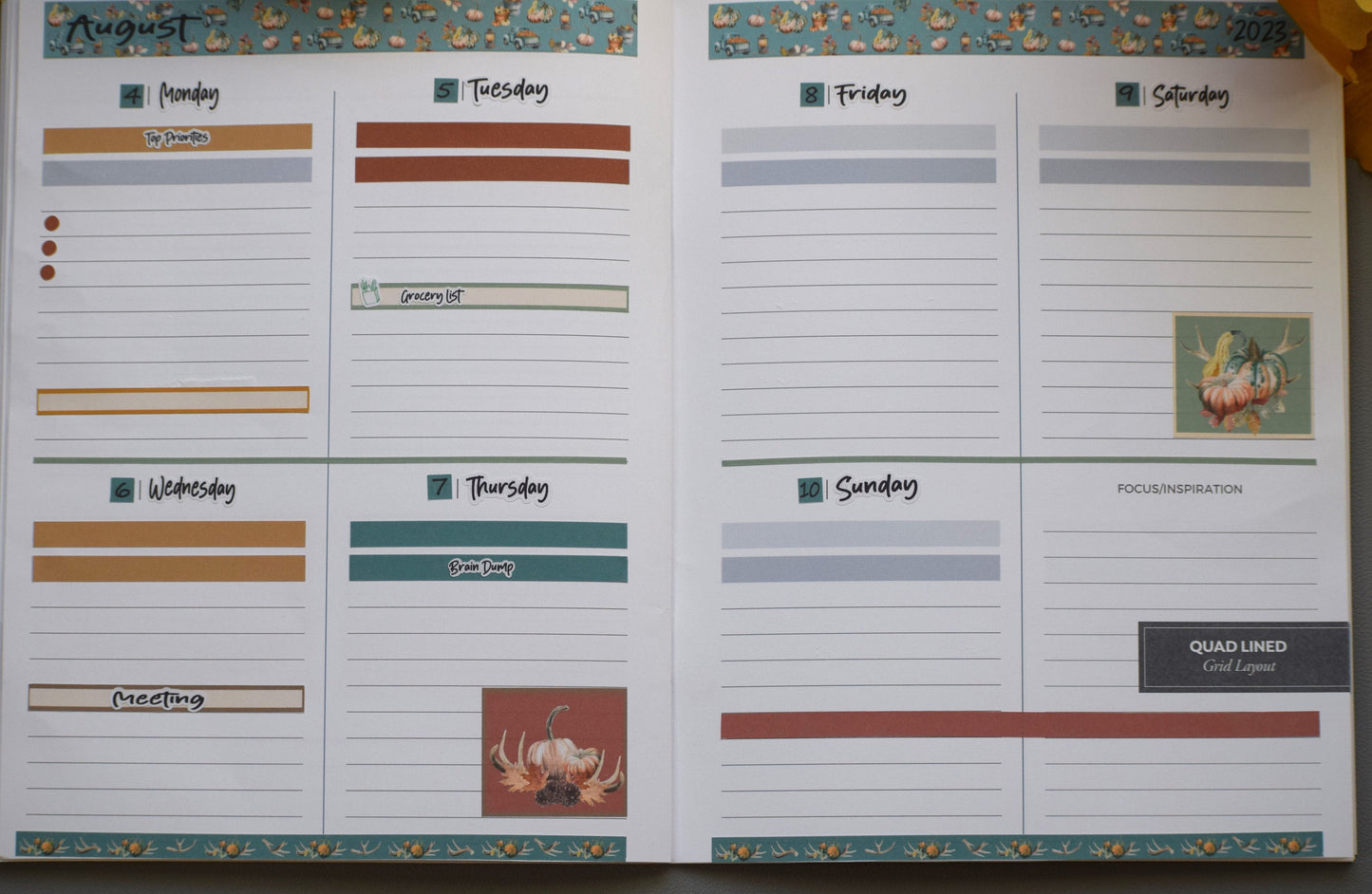 Plum Paper 7x9 Quad Lined And Blank Weekly Planner Sticker Kit #14, Autumn Blue Truck