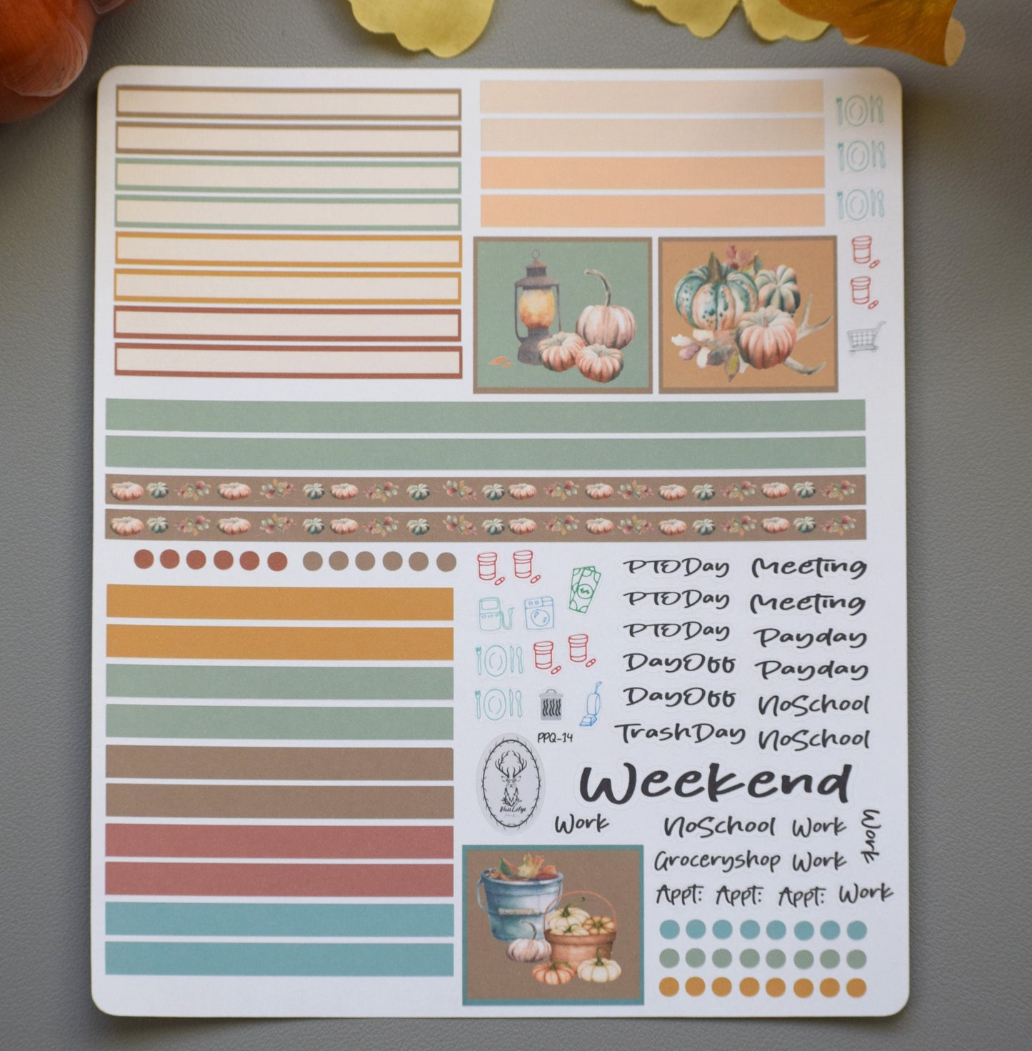 Plum Paper 7x9 Quad Lined And Blank Weekly Planner Sticker Kit #14, Autumn Blue Truck