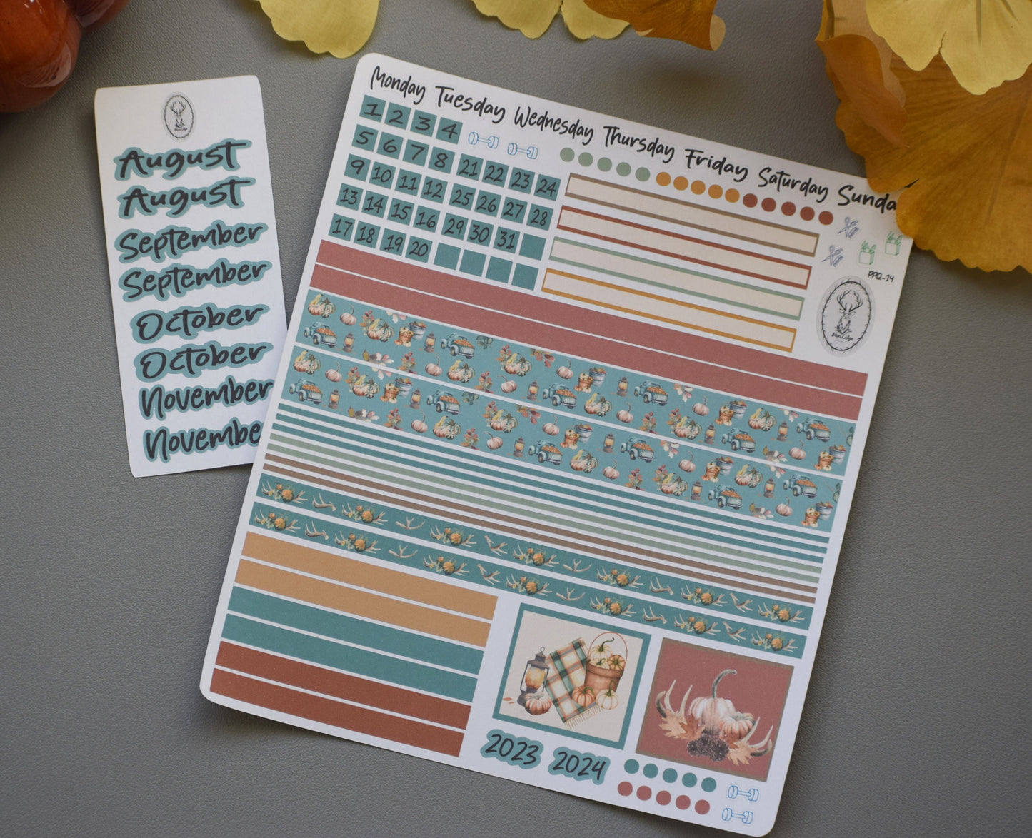 Plum Paper 7x9 Quad Lined And Blank Weekly Planner Sticker Kit #14, Autumn Blue Truck