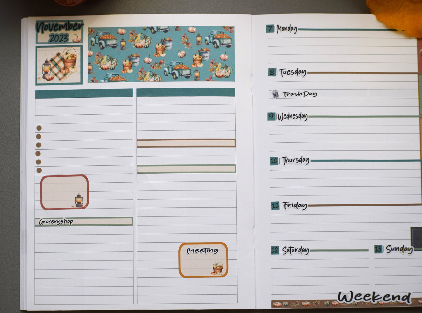 Plum Paper 7x9 Notes and Days Weekly Planner Sticker Kit #14, Autumn Blue Truck