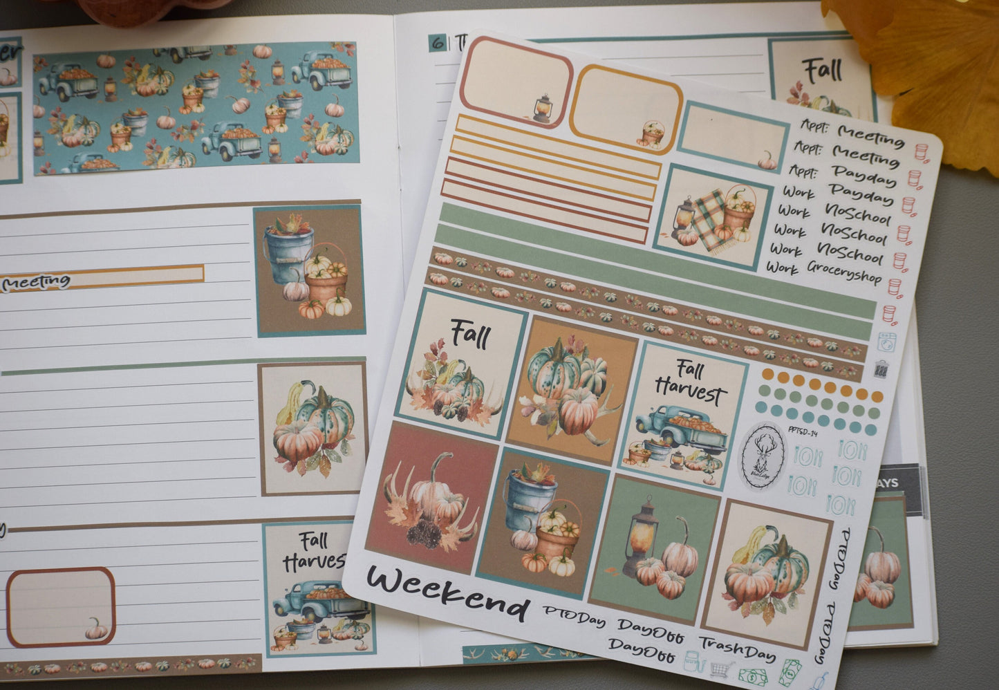 Plum Paper 7x9 Two Sided Days Weekly Planner Sticker Kit #14, Autumn Blue Truck
