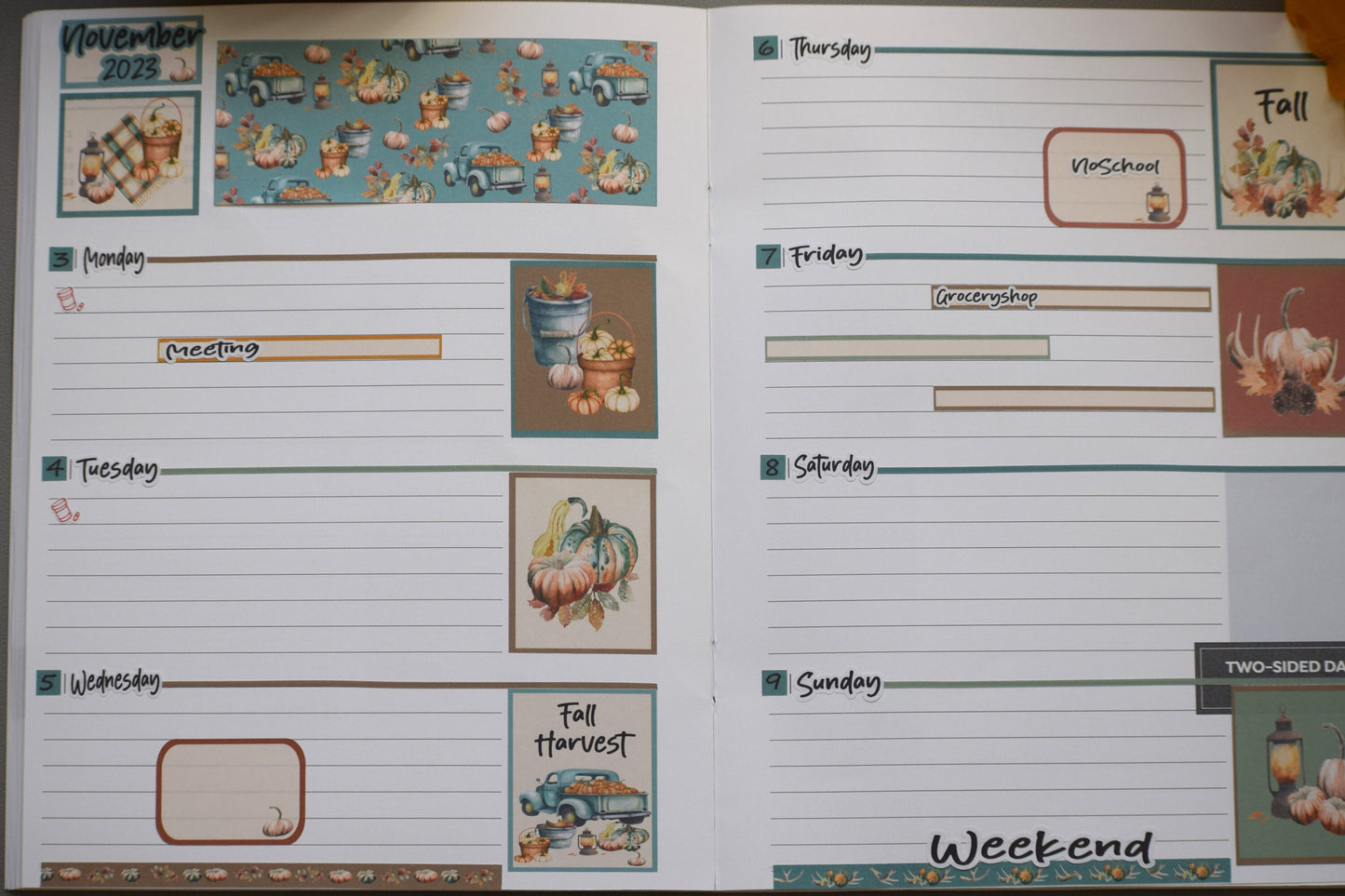 Plum Paper 7x9 Two Sided Days Weekly Planner Sticker Kit #14, Autumn Blue Truck