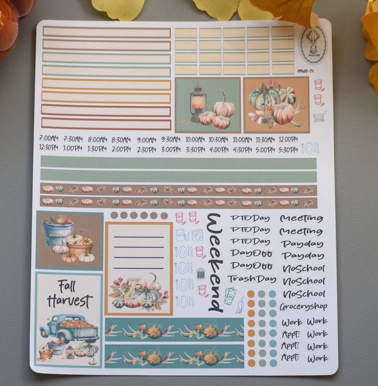 Plum Paper 7x9 Weekly Overview Weekly Planner Sticker Kit #14, Autumn Blue Truck