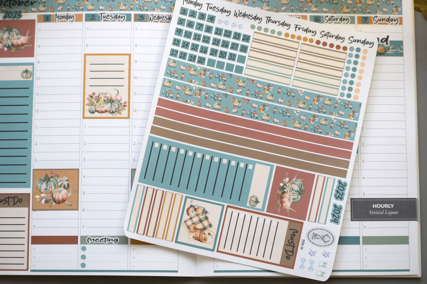 Plum Paper 7x9 Hourly Weekly Planner Sticker Kit #14, Autumn Blue Truck