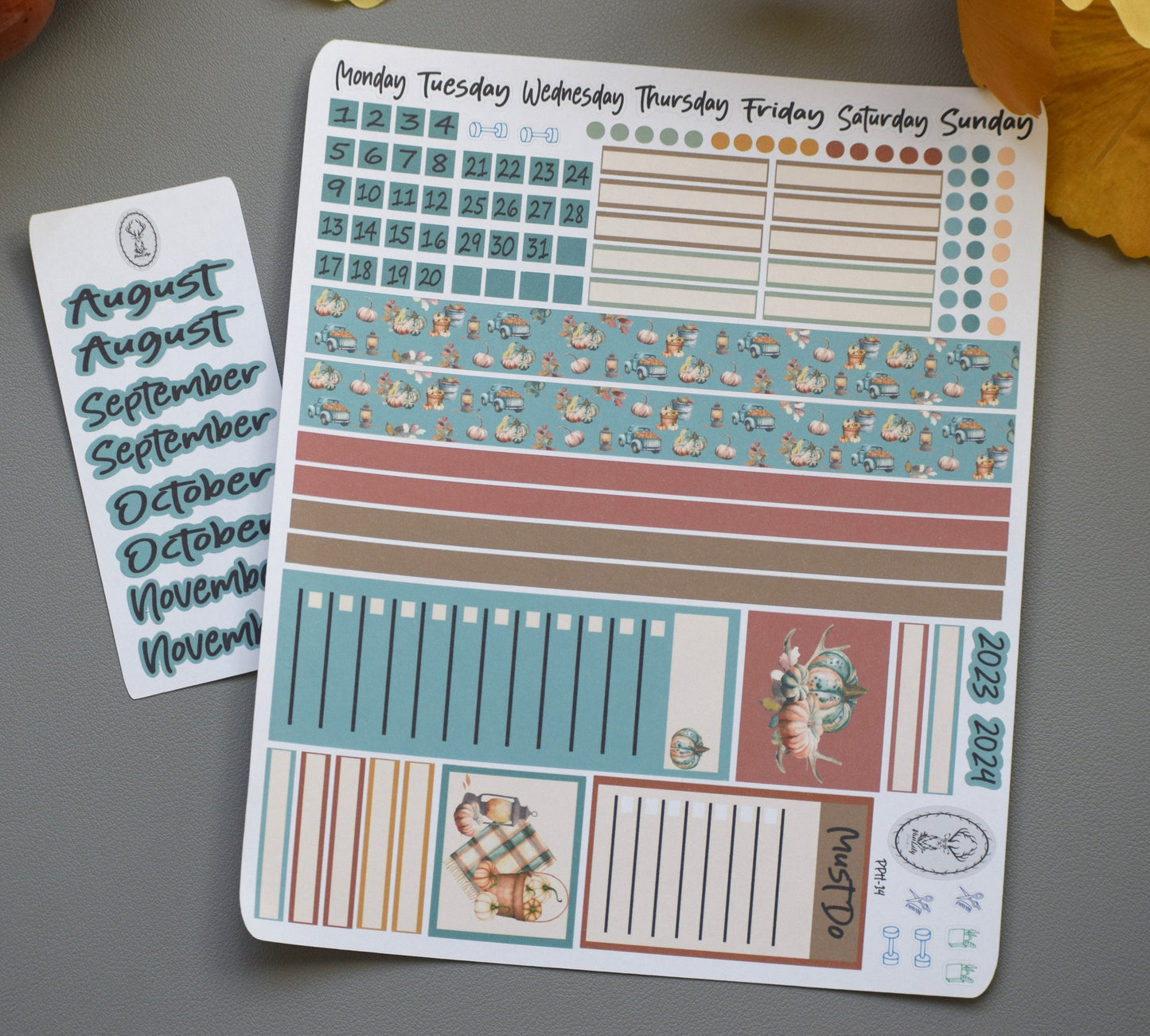 Plum Paper 7x9 Hourly Weekly Planner Sticker Kit #14, Autumn Blue Truck