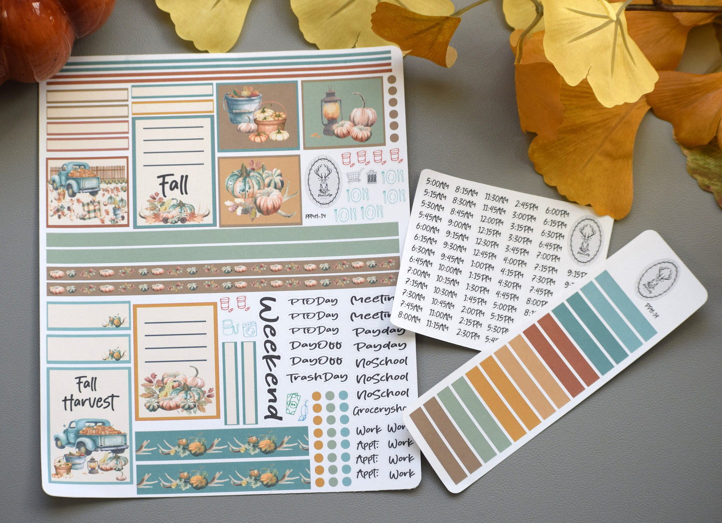 Plum Paper 7x9 Hourly Weekly Planner Sticker Kit #14, Autumn Blue Truck