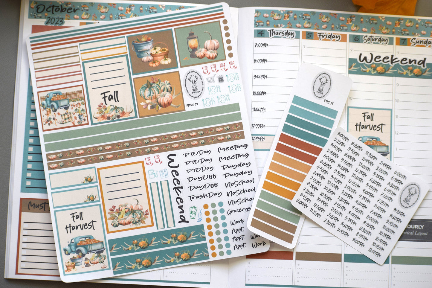 Plum Paper 7x9 Hourly Weekly Planner Sticker Kit #14, Autumn Blue Truck