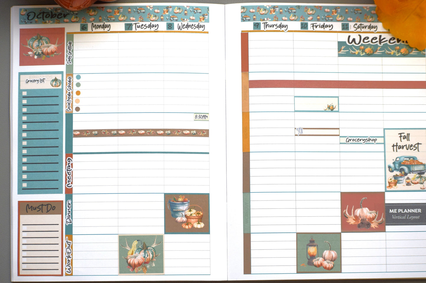 Plum Paper 7x9 ME Weekly Planner Sticker Kit #14, Autumn Blue Truck