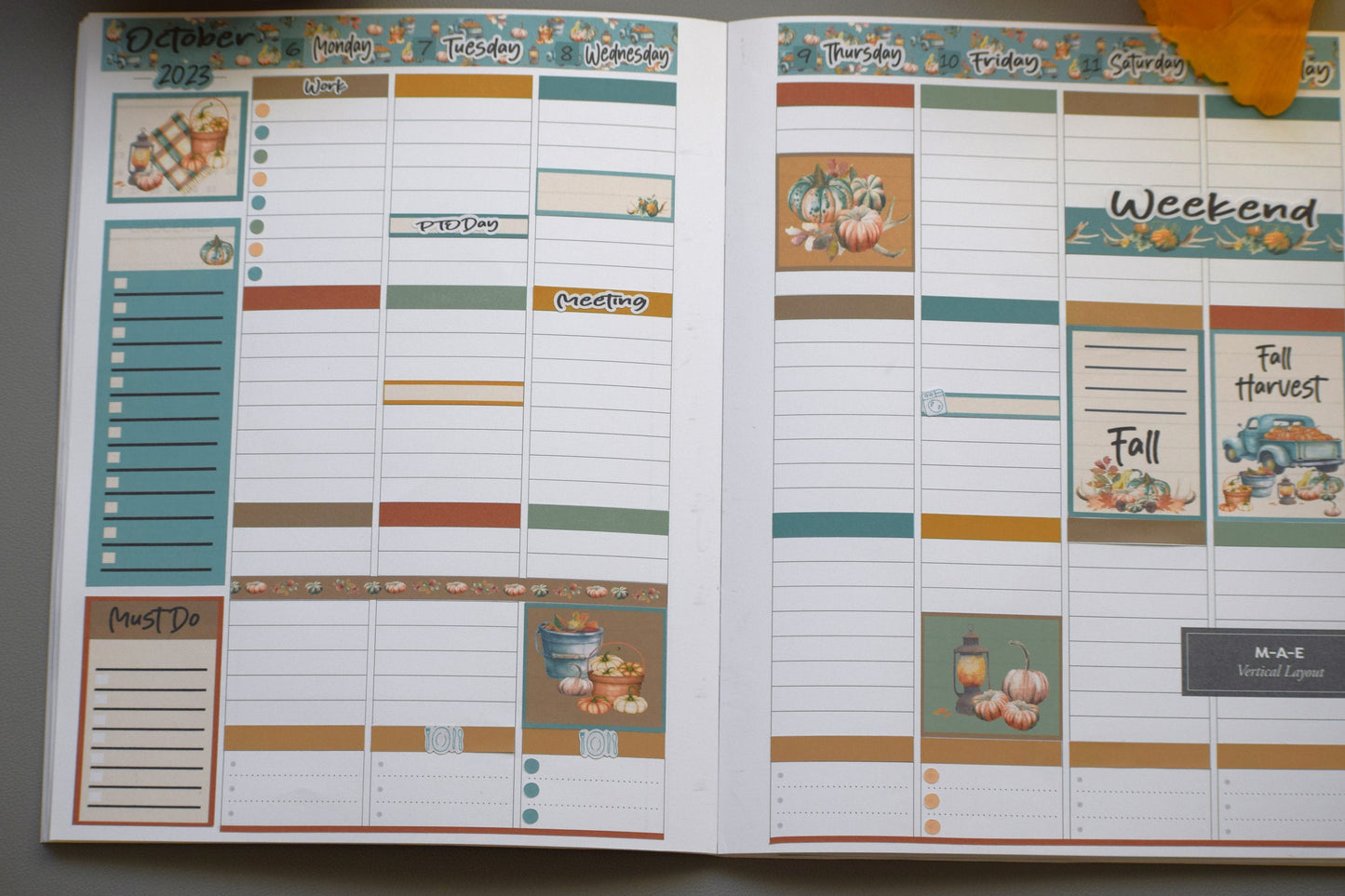 Plum Paper 7x9 MAE Weekly Planner Sticker Kit, #14 Autumn Blue Truck