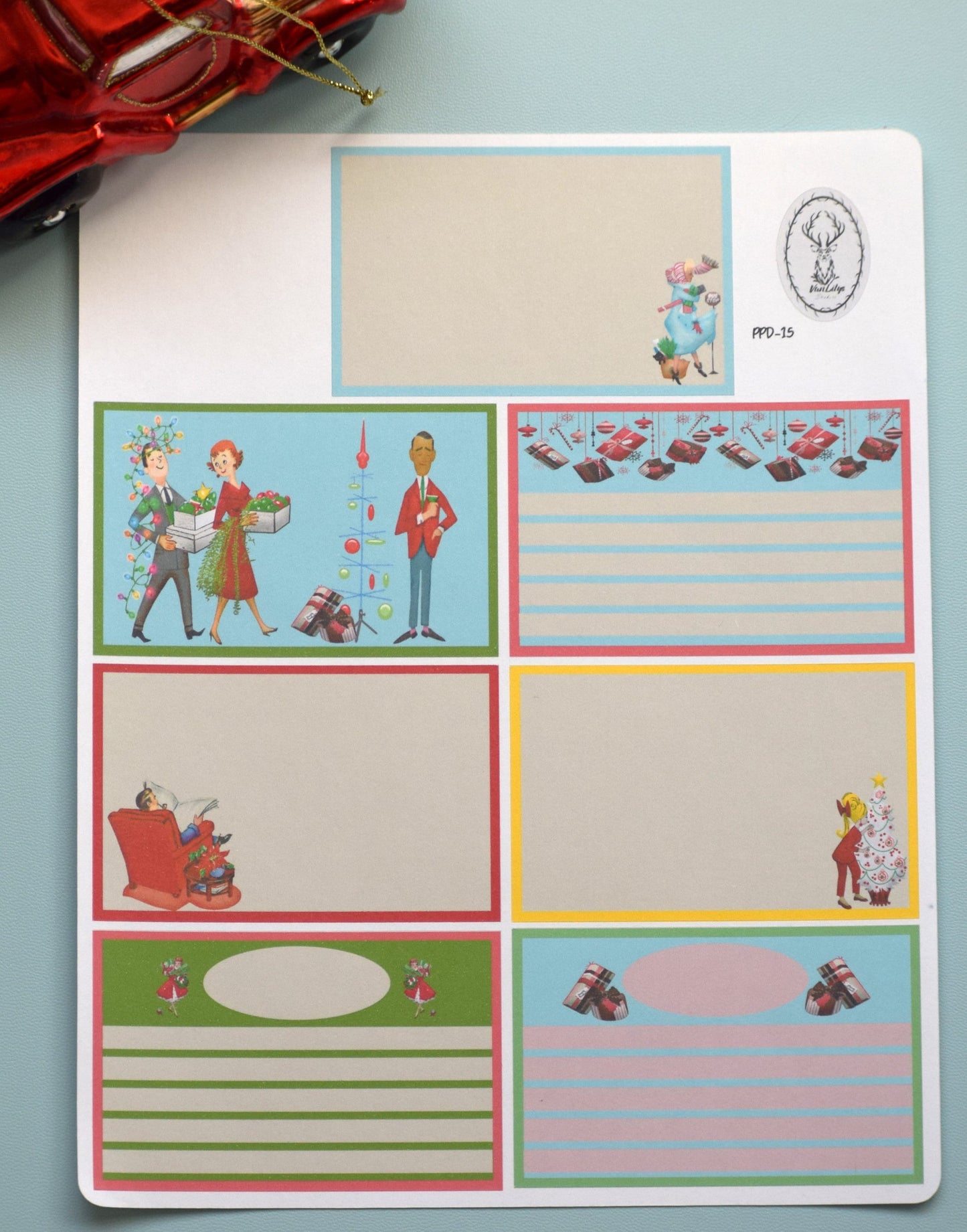Plum Paper 7x9 Daily Weekly Planner Sticker Kit #15, Retro Christmas