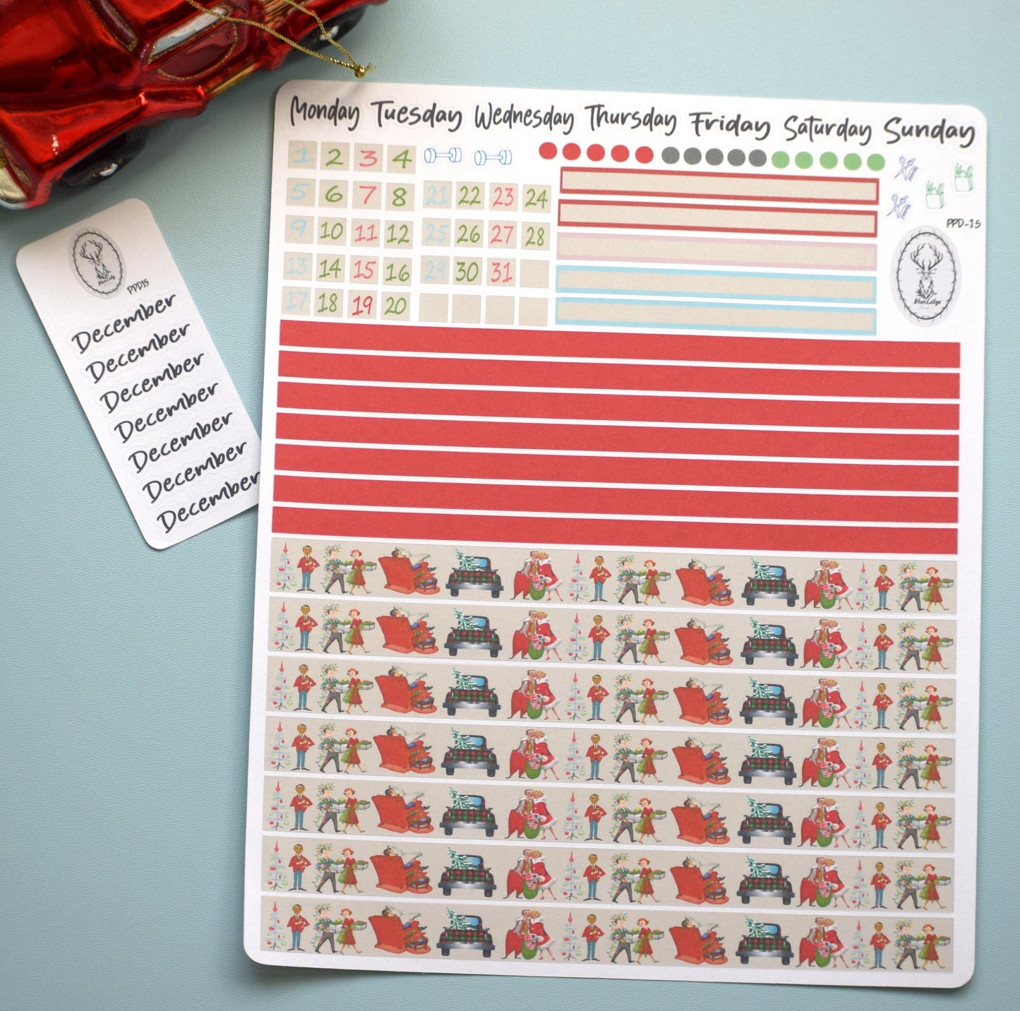 Plum Paper 7x9 Daily Weekly Planner Sticker Kit #15, Retro Christmas