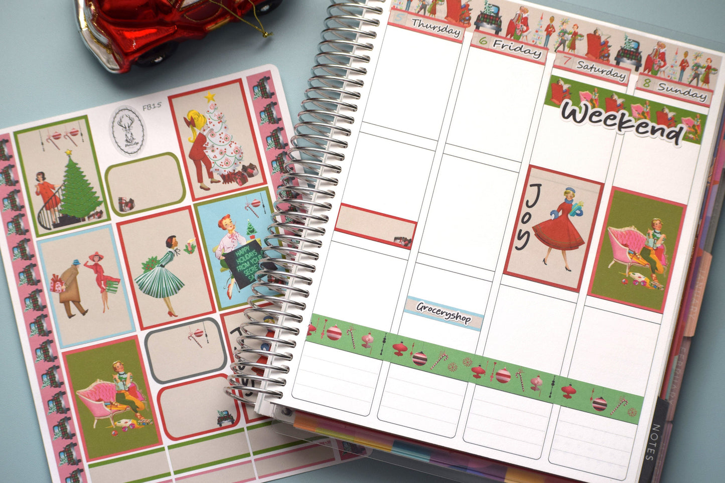 Weekly Planner Sticker Kit, #15 Retro Christmas