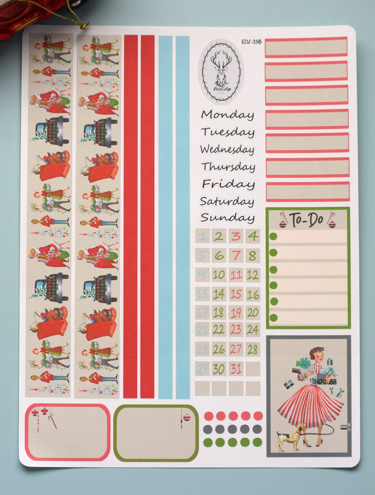 Weekly Planner Sticker Kit, #15 Retro Christmas