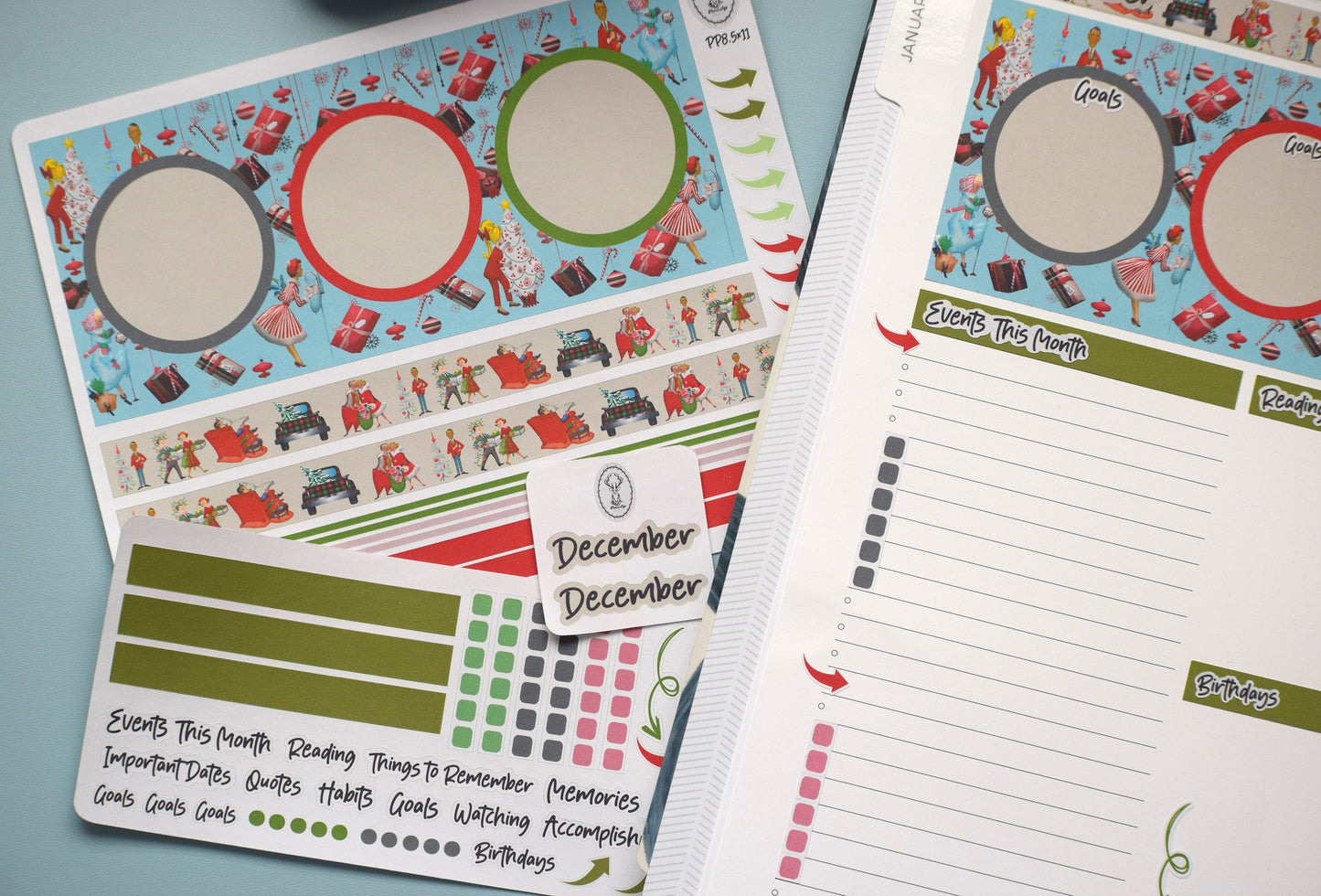 Plum Paper 8.5x11 Monthly Dashboard Planner Stickers #15 Retro Christmas