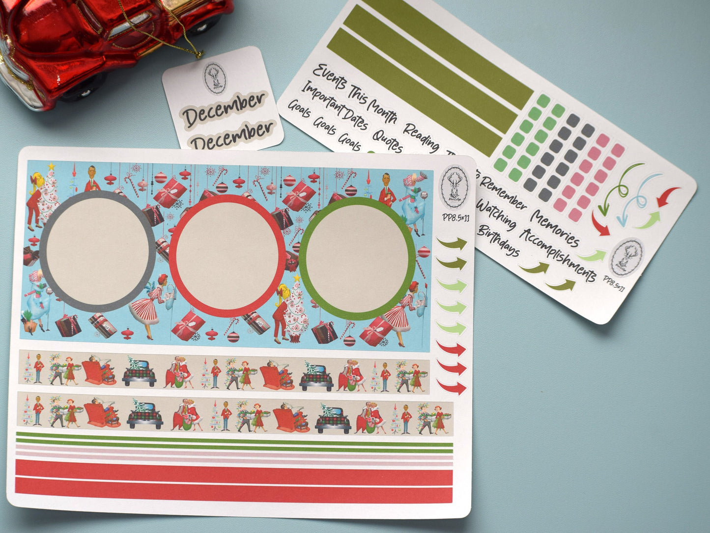 Plum Paper 8.5x11 Monthly Dashboard Planner Stickers #15 Retro Christmas