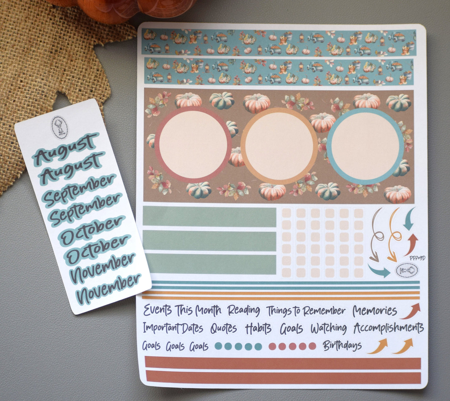 Plum Paper 7x9 Monthly Dashboard Planner Stickers, #14 Autumn Blue Truck
