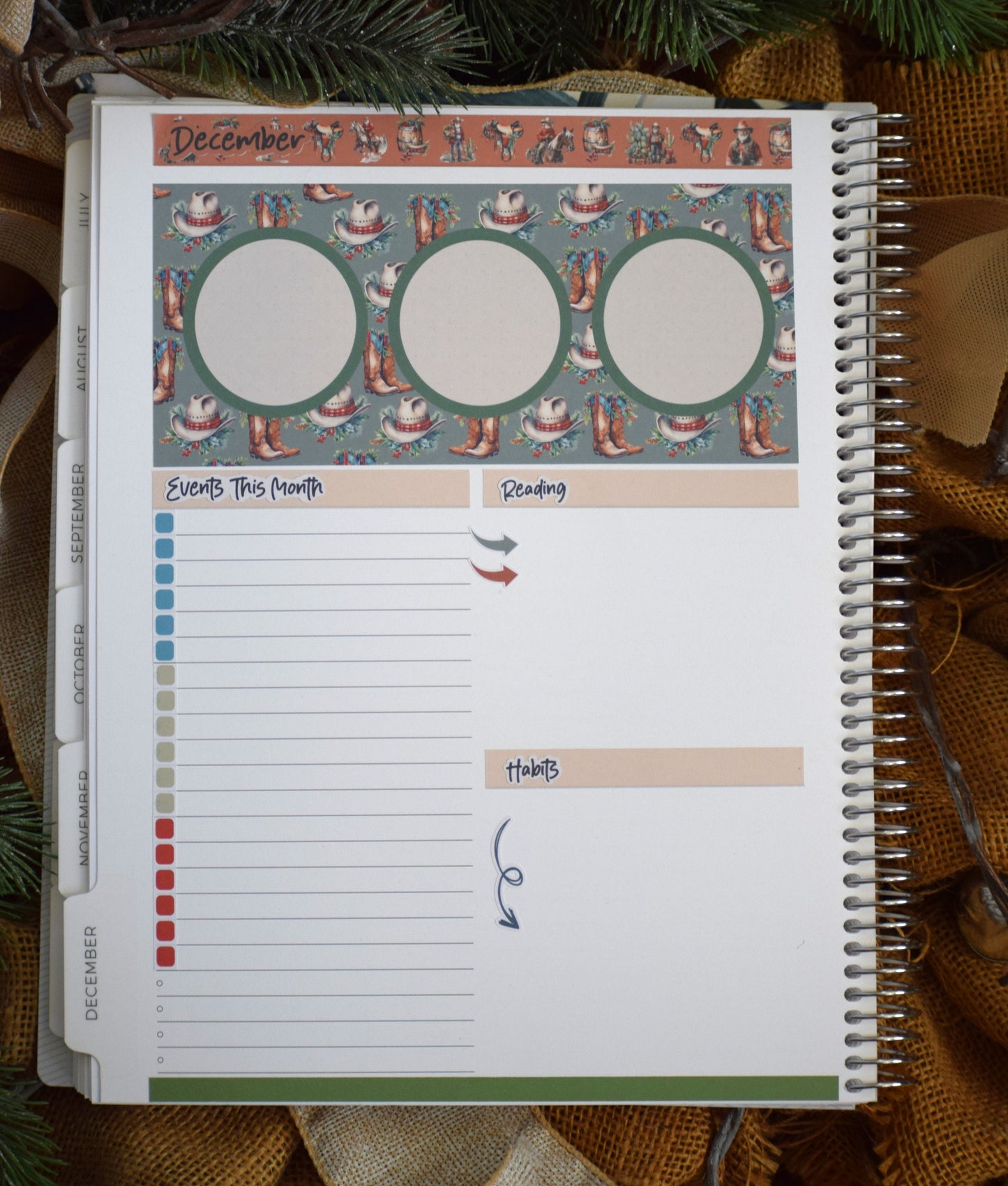 Plum Paper 8.5x11 Monthly Dashboard Planner Stickers #16 Western Santa