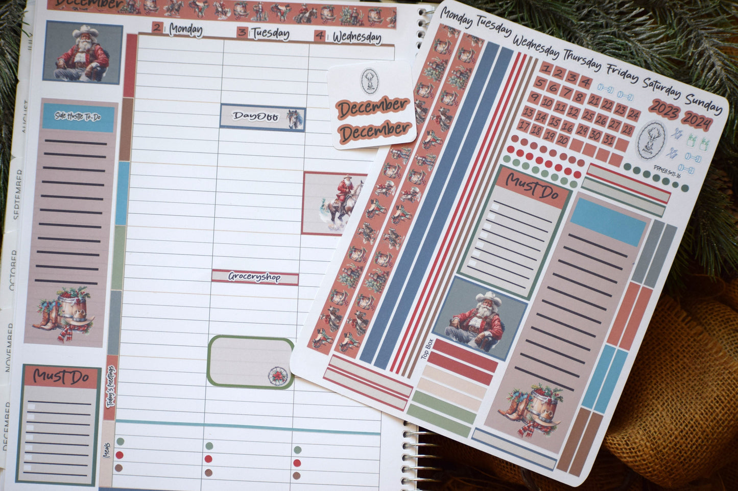 Plum Paper 8.5x11 ME, Weekly Planner Sticker Kit #16, Western Santa