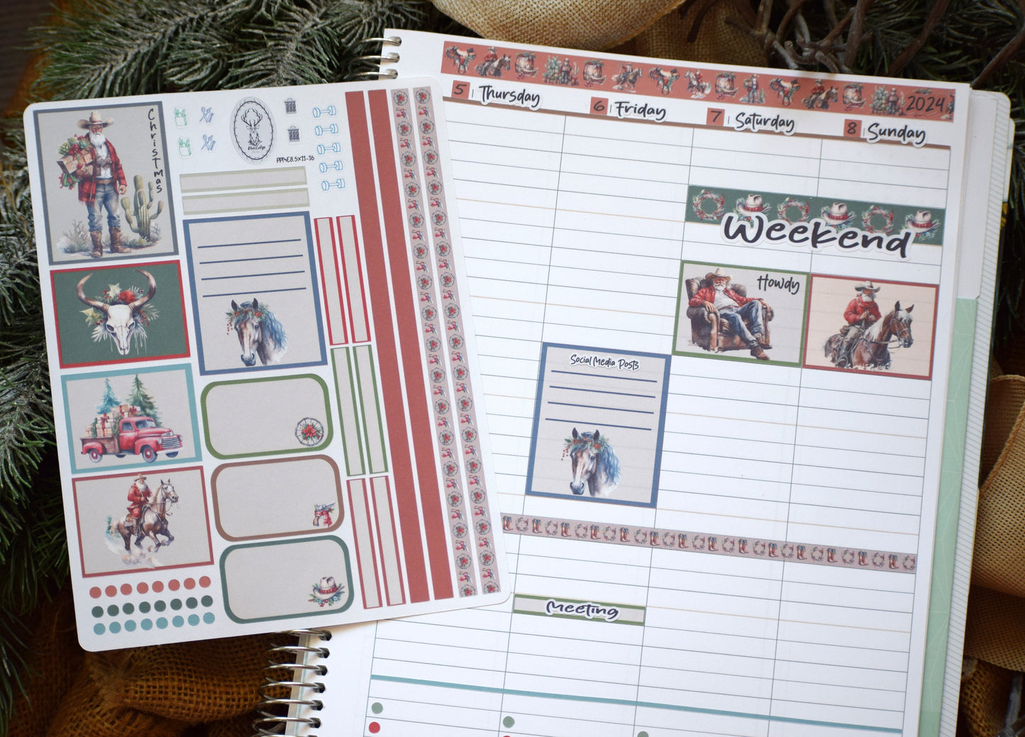 Plum Paper 8.5x11 ME, Weekly Planner Sticker Kit #16, Western Santa