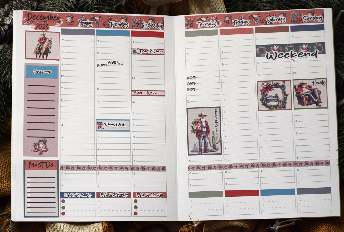 Plum Paper 7x9 Hourly Weekly Planner Sticker Kit #16, Western Santa