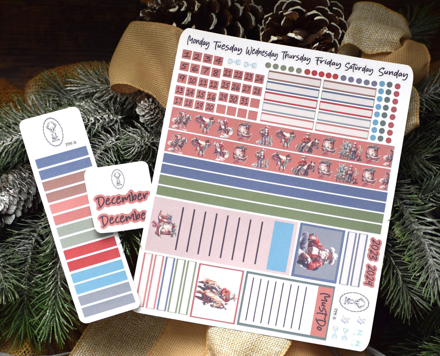 Plum Paper 7x9 Hourly Weekly Planner Sticker Kit #16, Western Santa