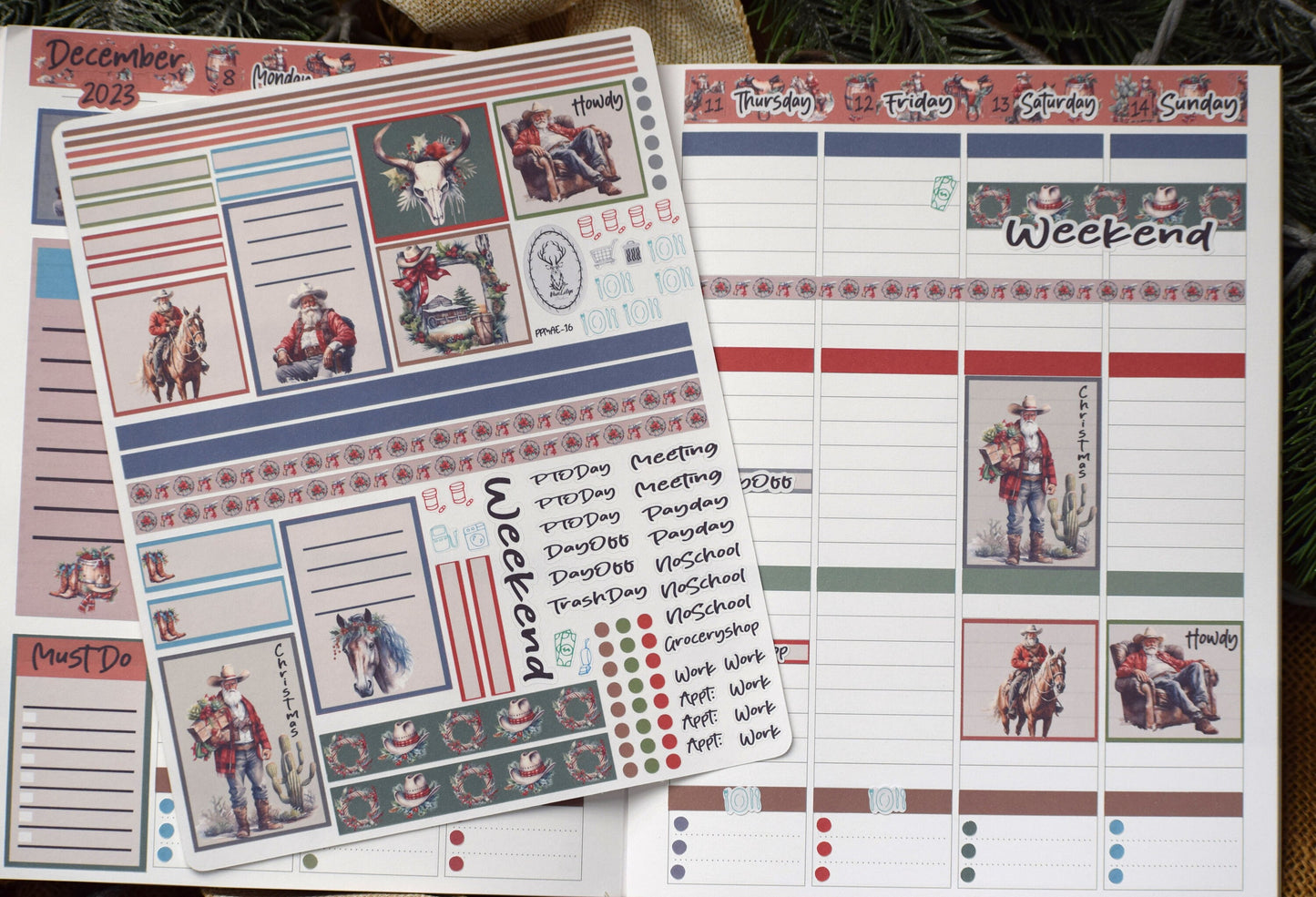 Plum Paper 7x9 MAE Weekly Planner Sticker Kit #16, Western Santa
