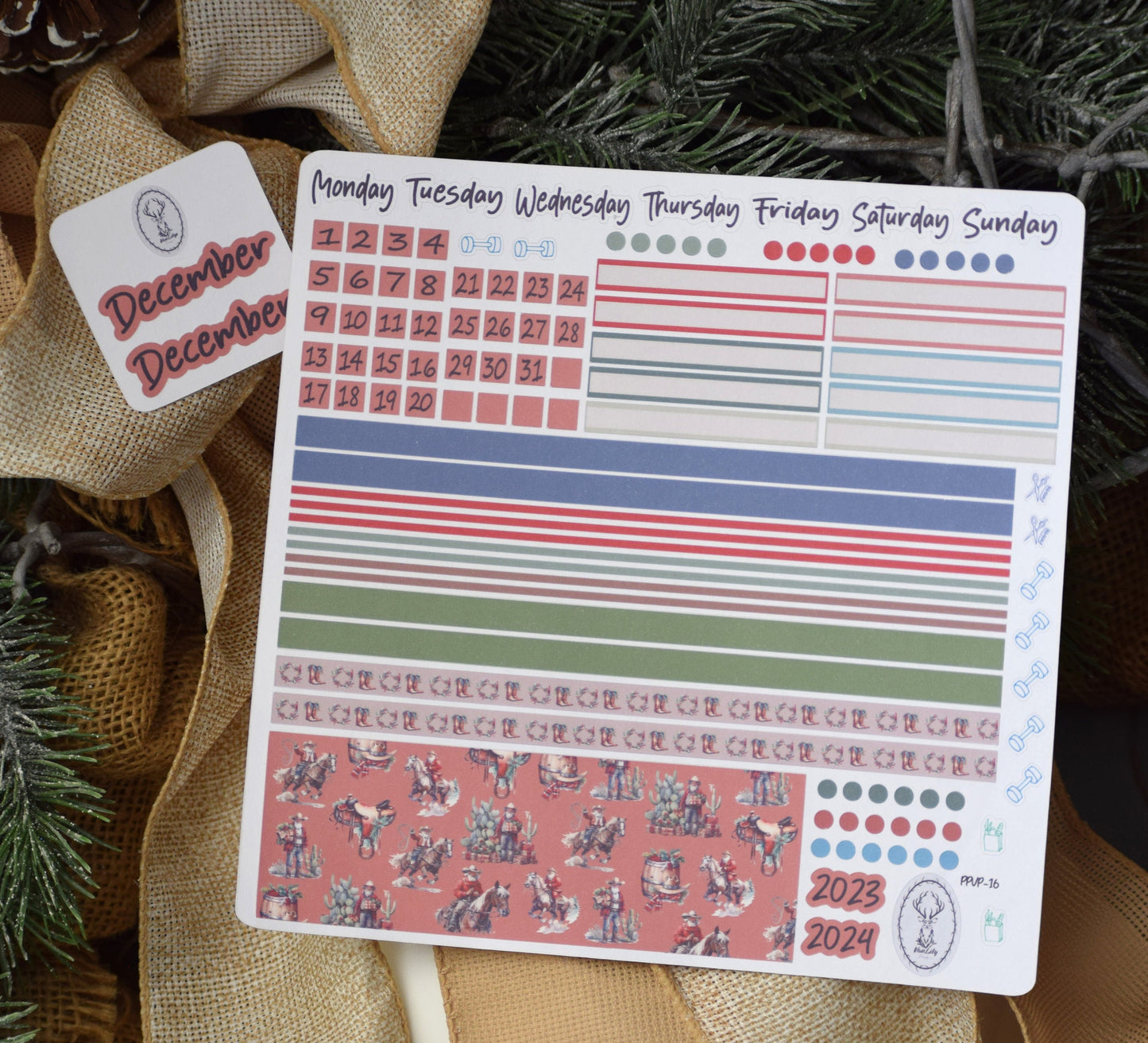 Plum Paper 7x9 Vertical Priorities Weekly Planner Sticker Kit #16, Western Santa