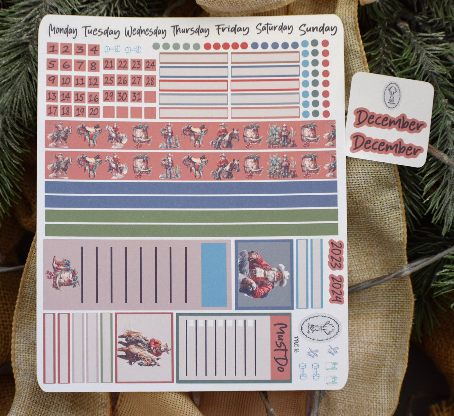Plum Paper 7x9 Vertical Columns Weekly Planner Sticker Kit #16, Western Santa