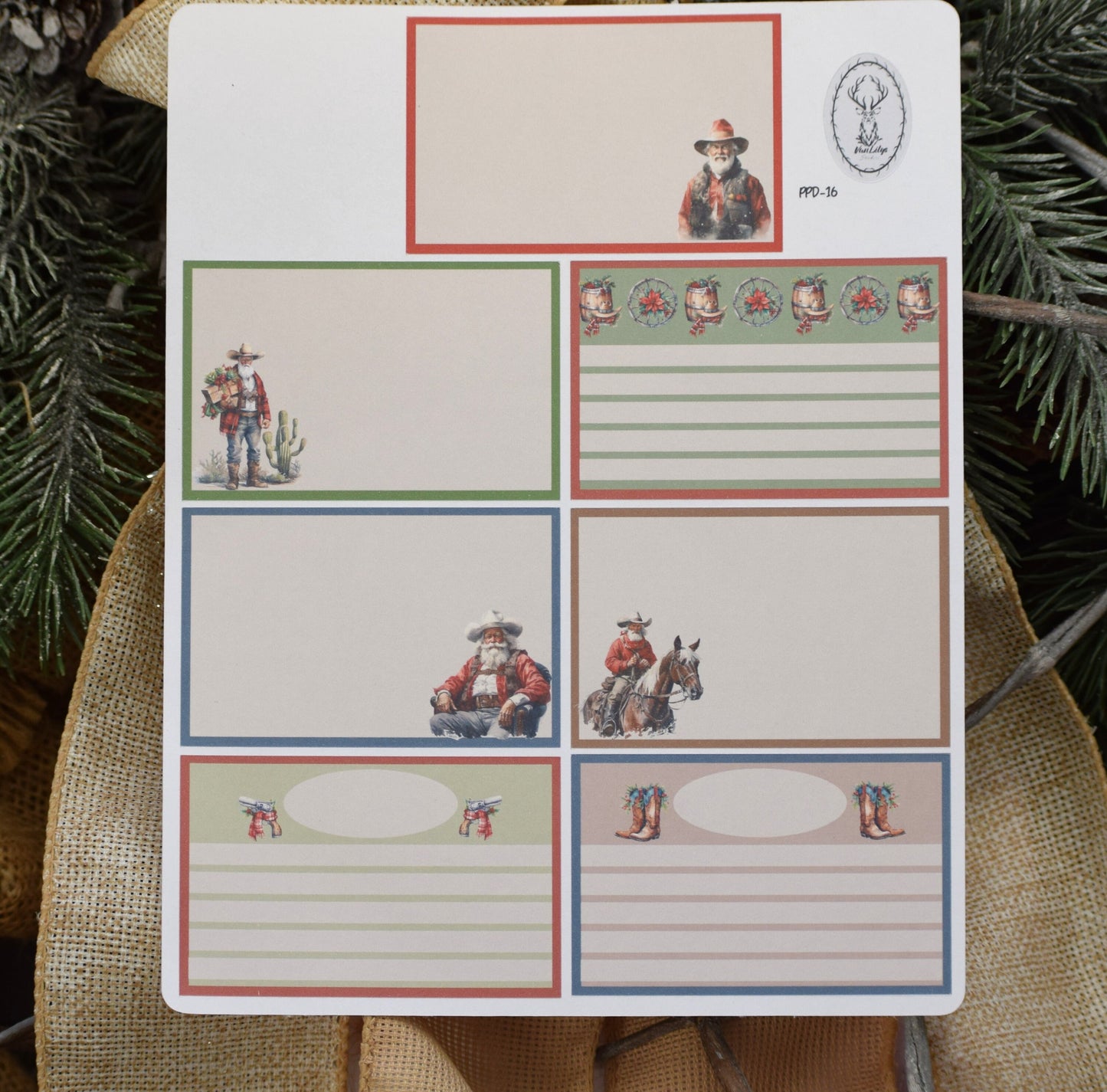 Plum Paper 7x9 Weekly Overview Weekly Planner Sticker Kit #16, Western Santa