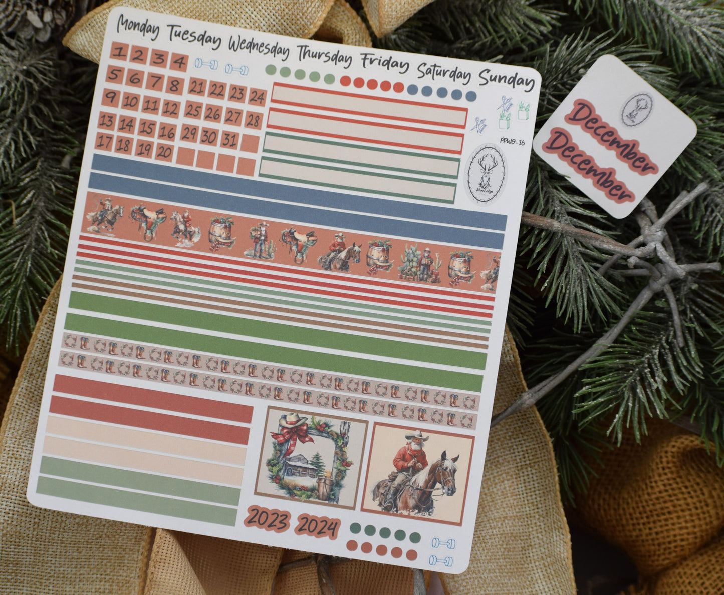 Plum Paper 7x9 Weekly Overview Weekly Planner Sticker Kit #16, Western Santa