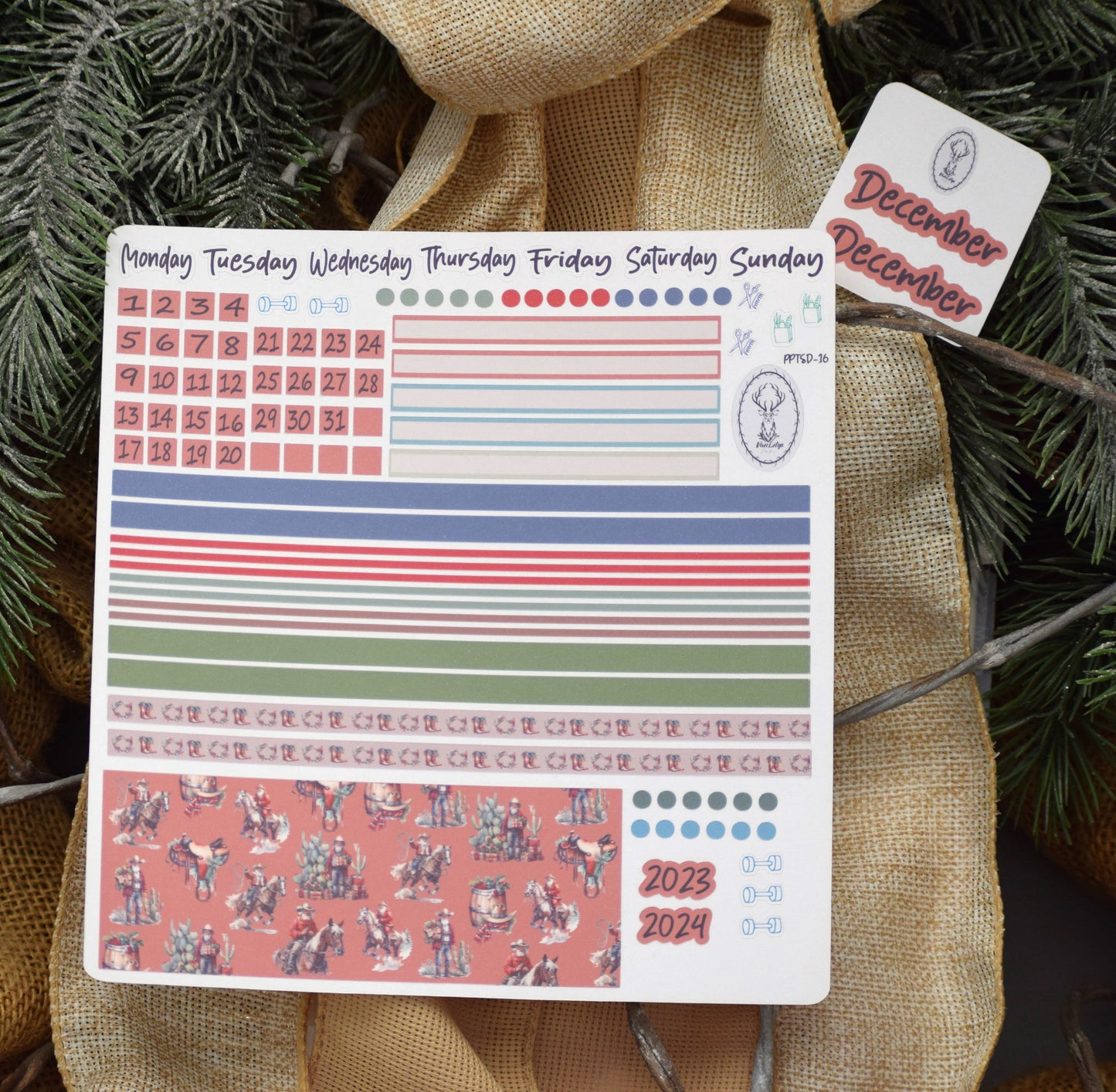 Plum Paper 7x9 Two Sided Days Weekly Planner Sticker Kit #16, Western Santa