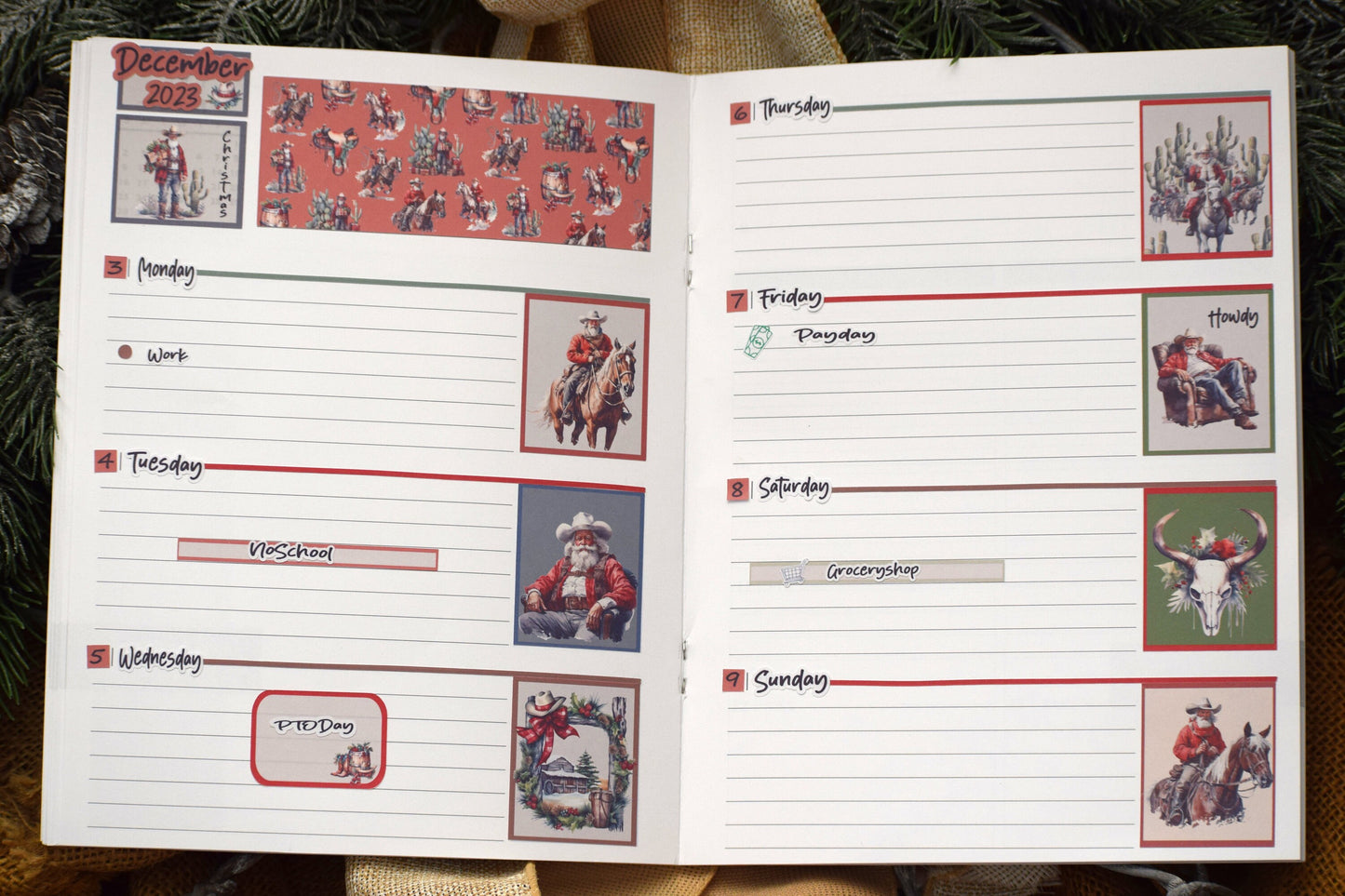 Plum Paper 7x9 Two Sided Days Weekly Planner Sticker Kit #16, Western Santa