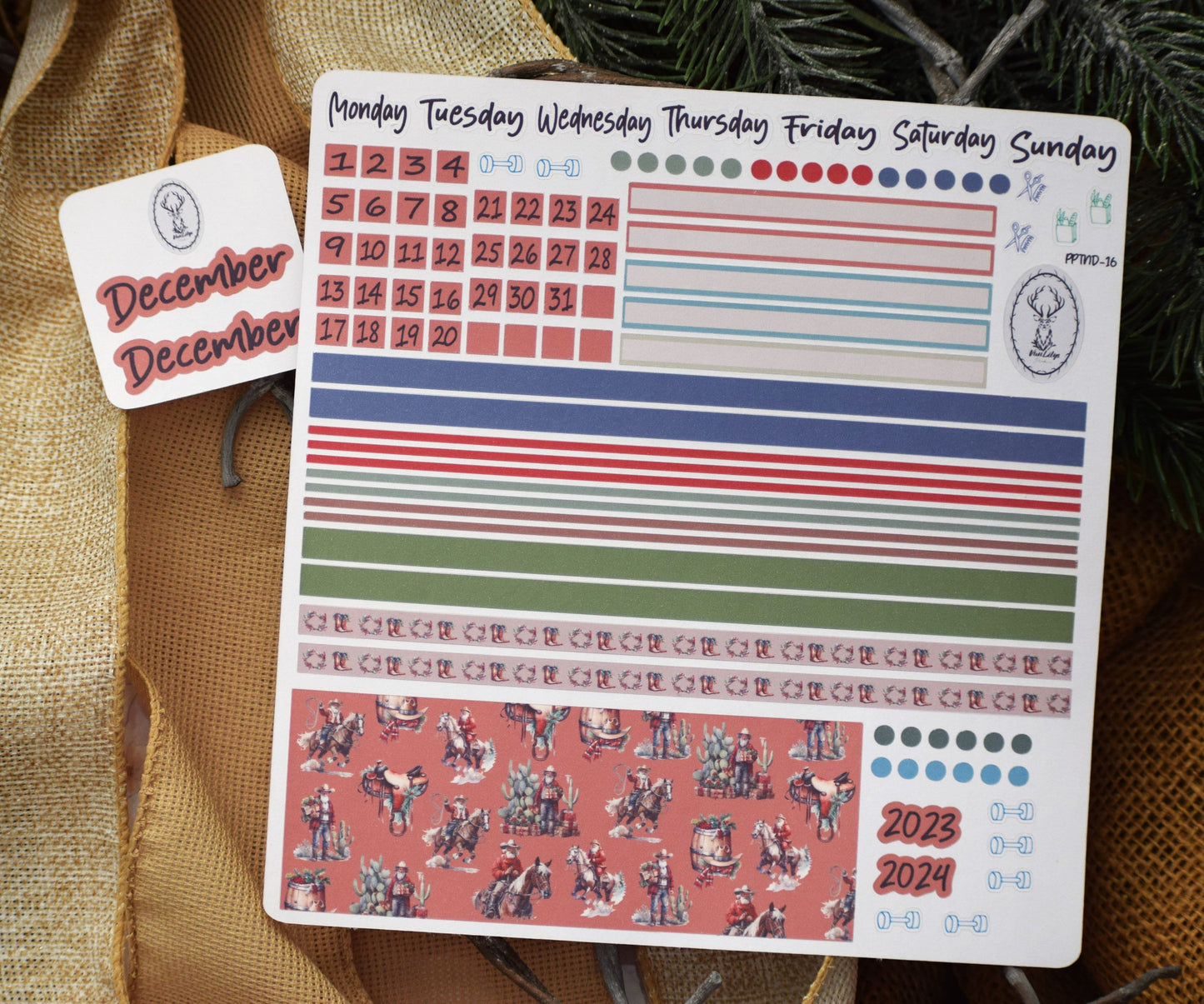 Plum Paper 7x9 Notes And Days Weekly Planner Sticker Kit #16, Western Santa