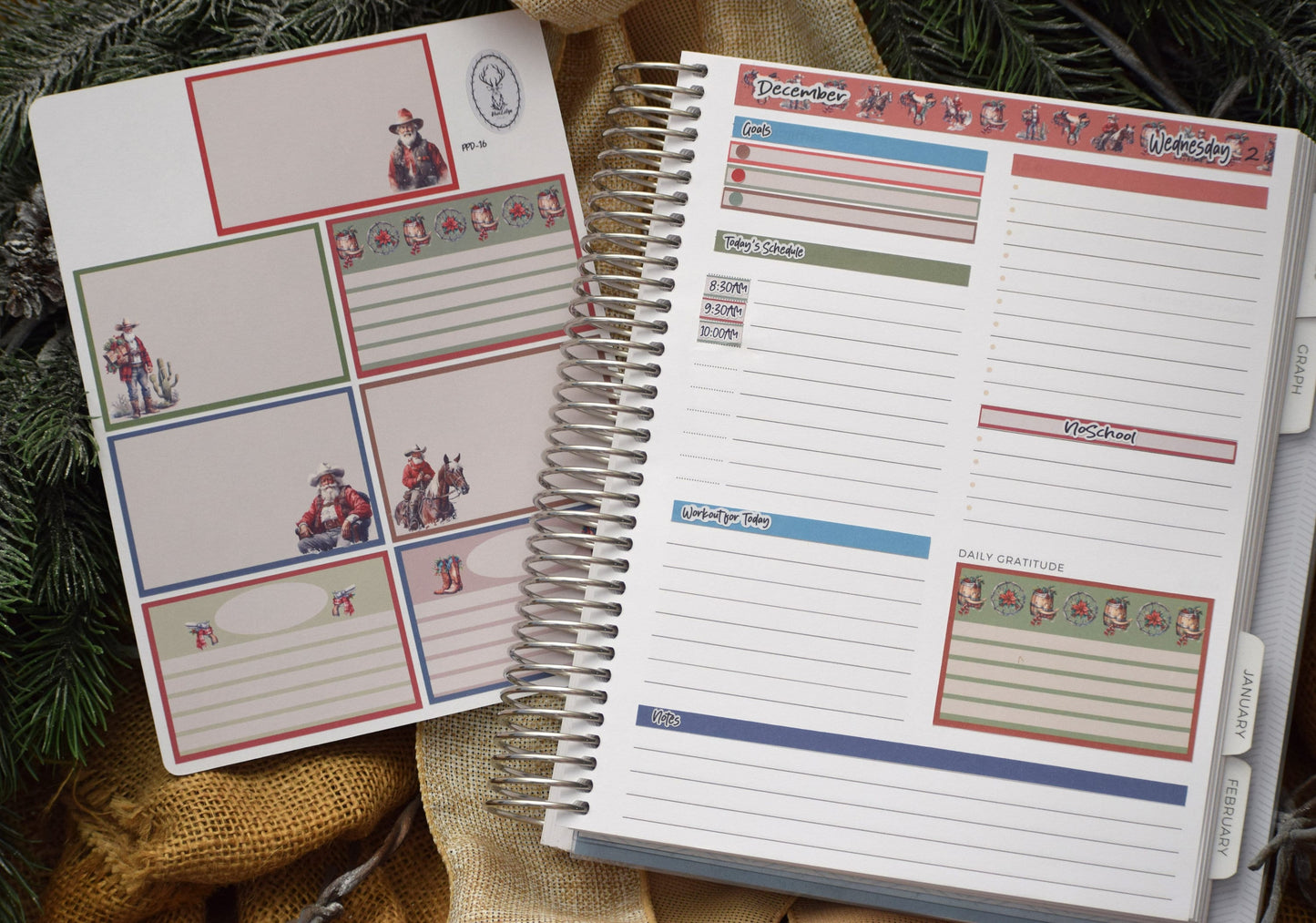 Plum Paper 7x9 Daily Weekly Planner Sticker Kit #16, Western Santa