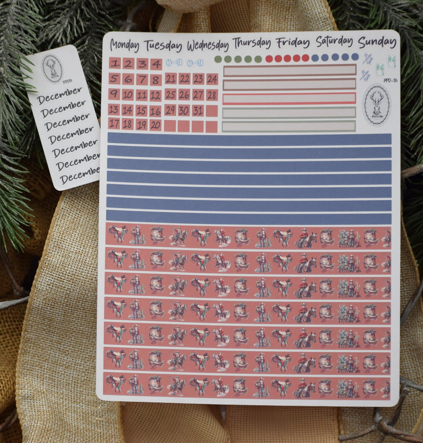Plum Paper 7x9 Daily Weekly Planner Sticker Kit #16, Western Santa